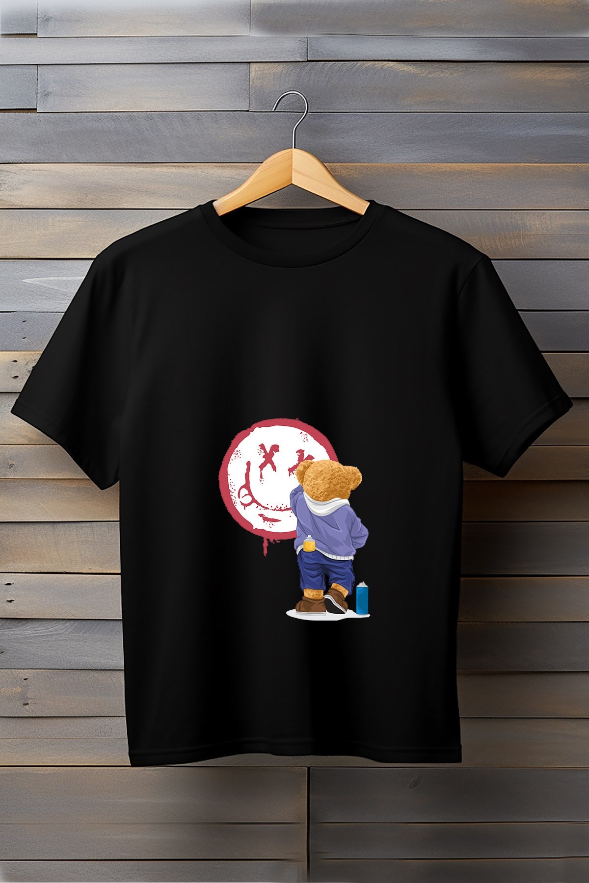 Ressam Bear Baskılı Basic T-Shirt 