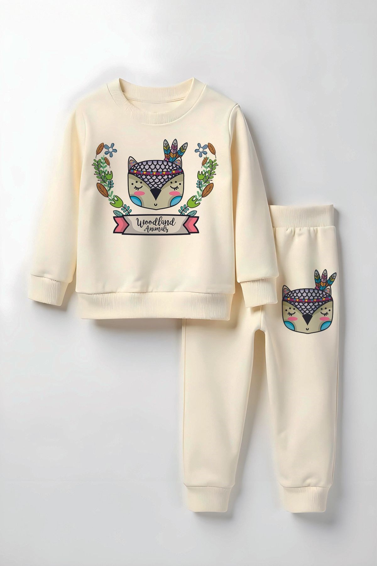Unisex Premium Jungle Tilki Baskılı Alt Üst Çocuk Takım 23306
