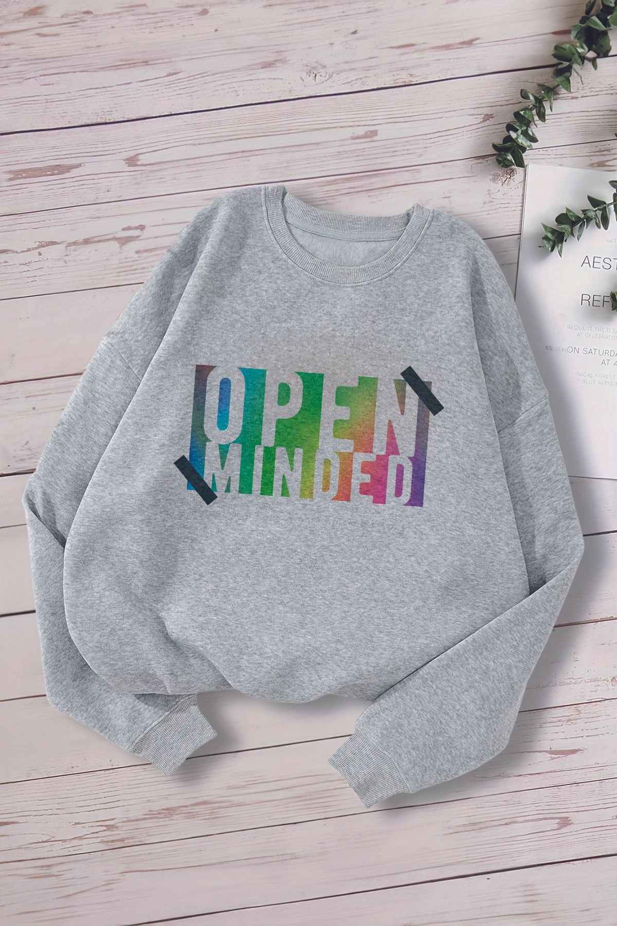 Tarz Open Mind Neon Renkli Baskılı Oversize Kapüşonlu Çocuk Sweatshirt 14559