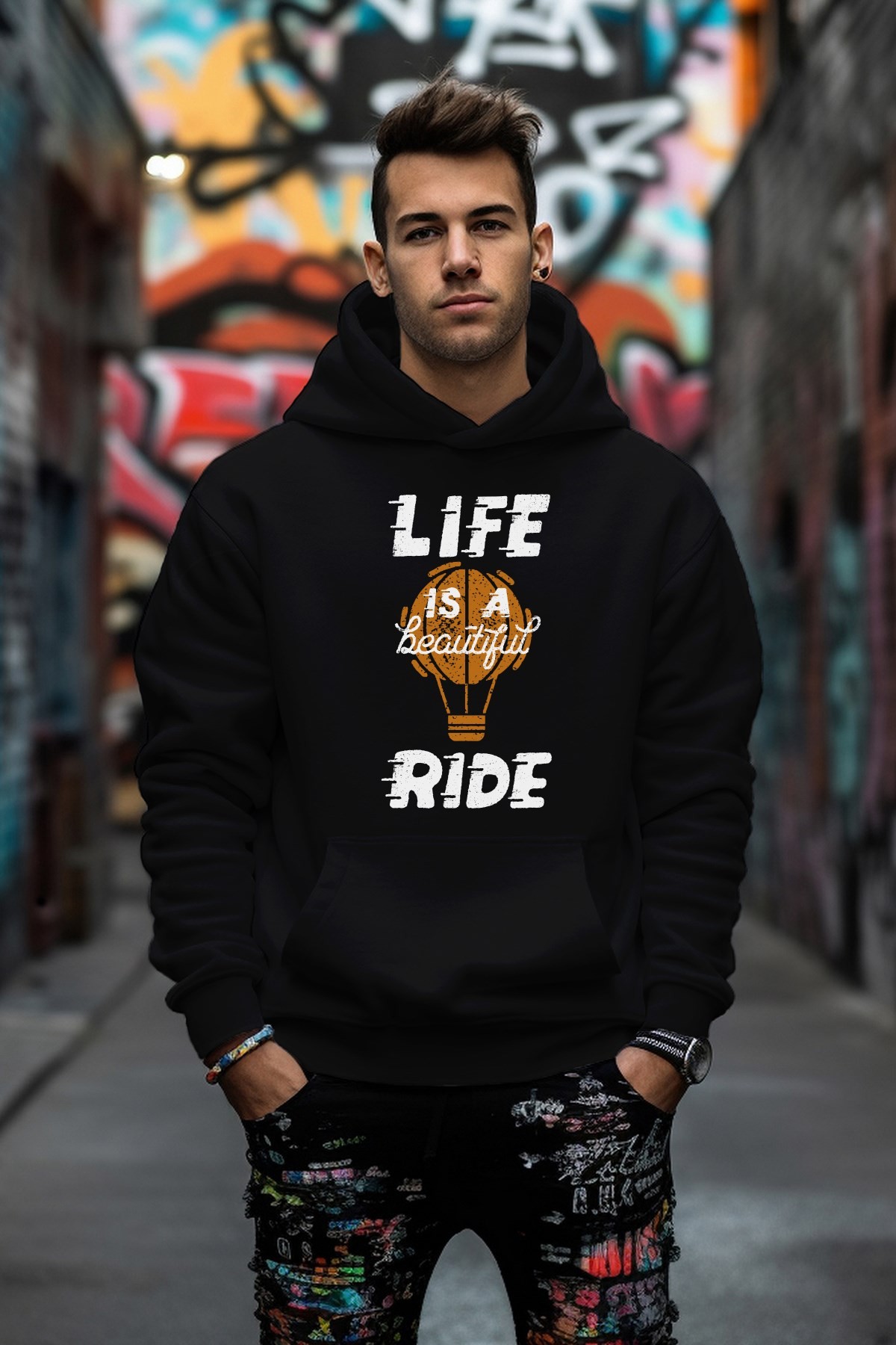 Life Is A Beautıful Ride Tarz Rahat Kesim Oversize Sweatshirt