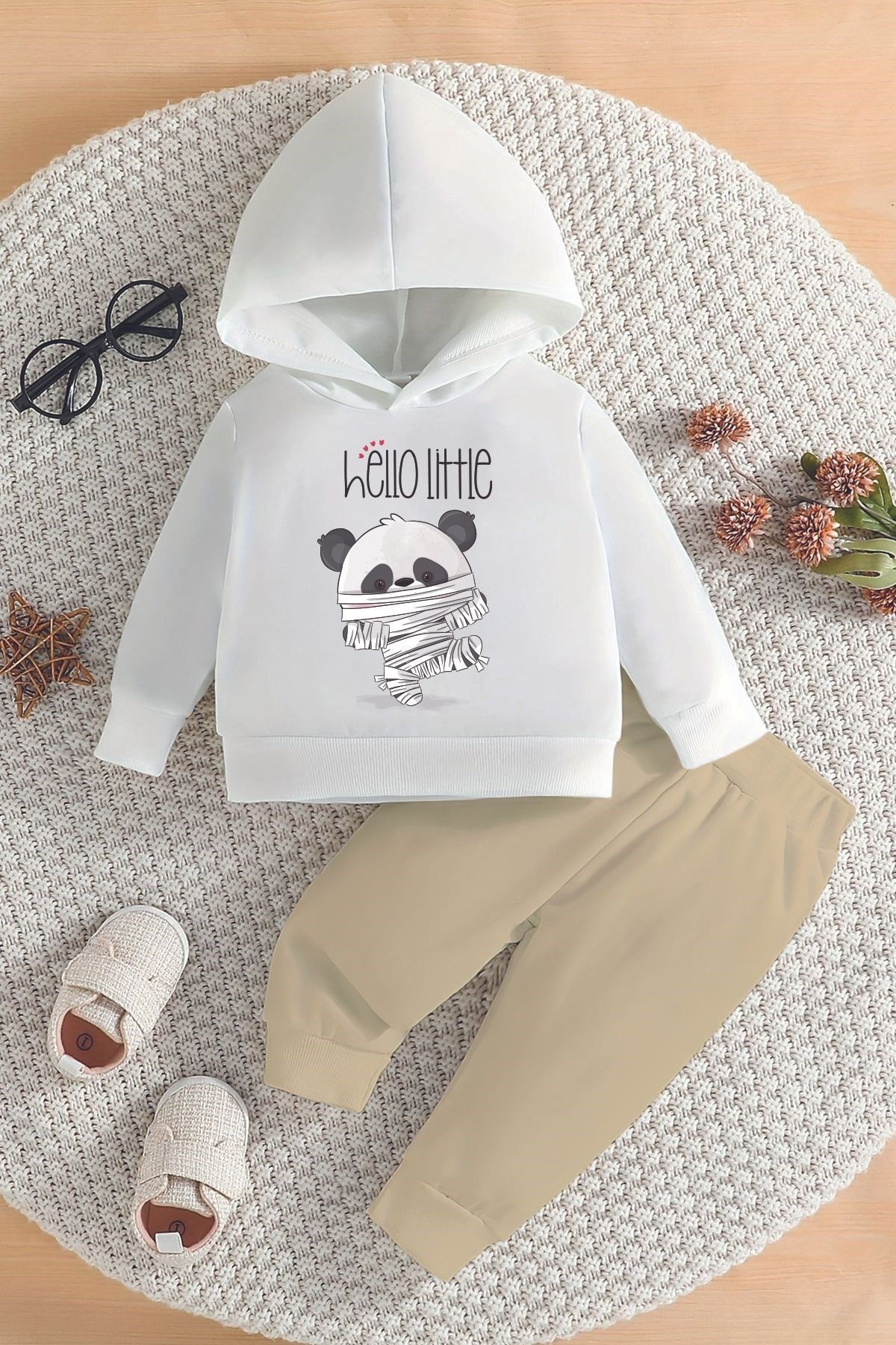 Yeni Sezon Hello Little Panda Baskılı Alt Üst Bebek Takım 22410