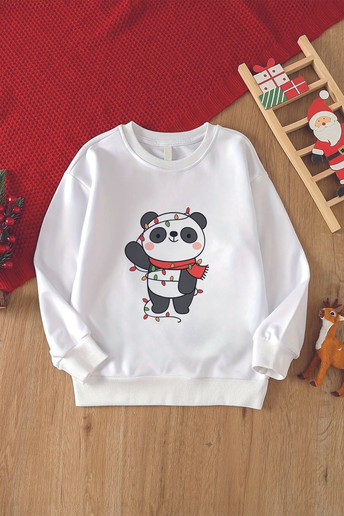 Christmas Noel Atkılı Panda Baskılı Çocuk Sweatshirt 23195