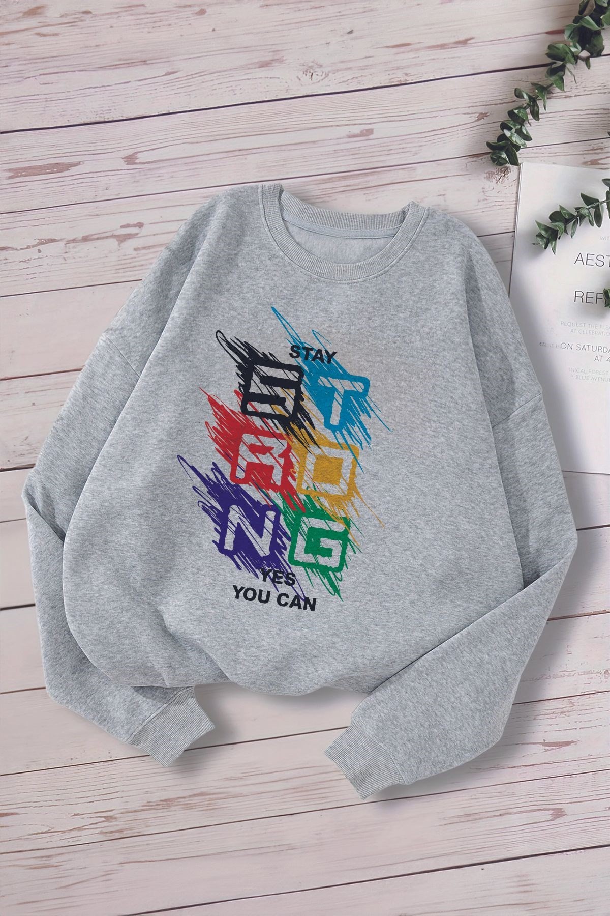 Özel Tasarım Strong Yes You Can Baskılı Oversize Çocuk Sweatshirt 12658