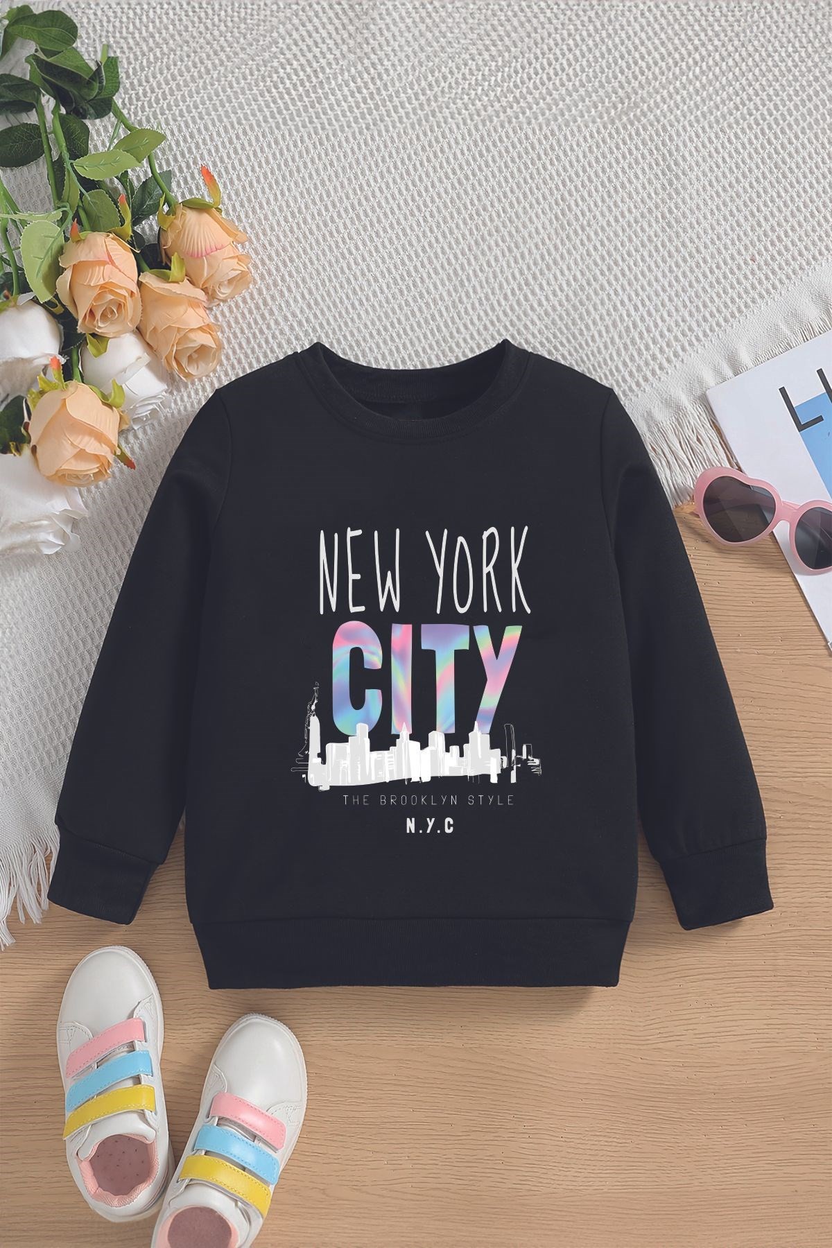 New York Cıty Gökkuşağı Baskılı Sweatshirt 19236