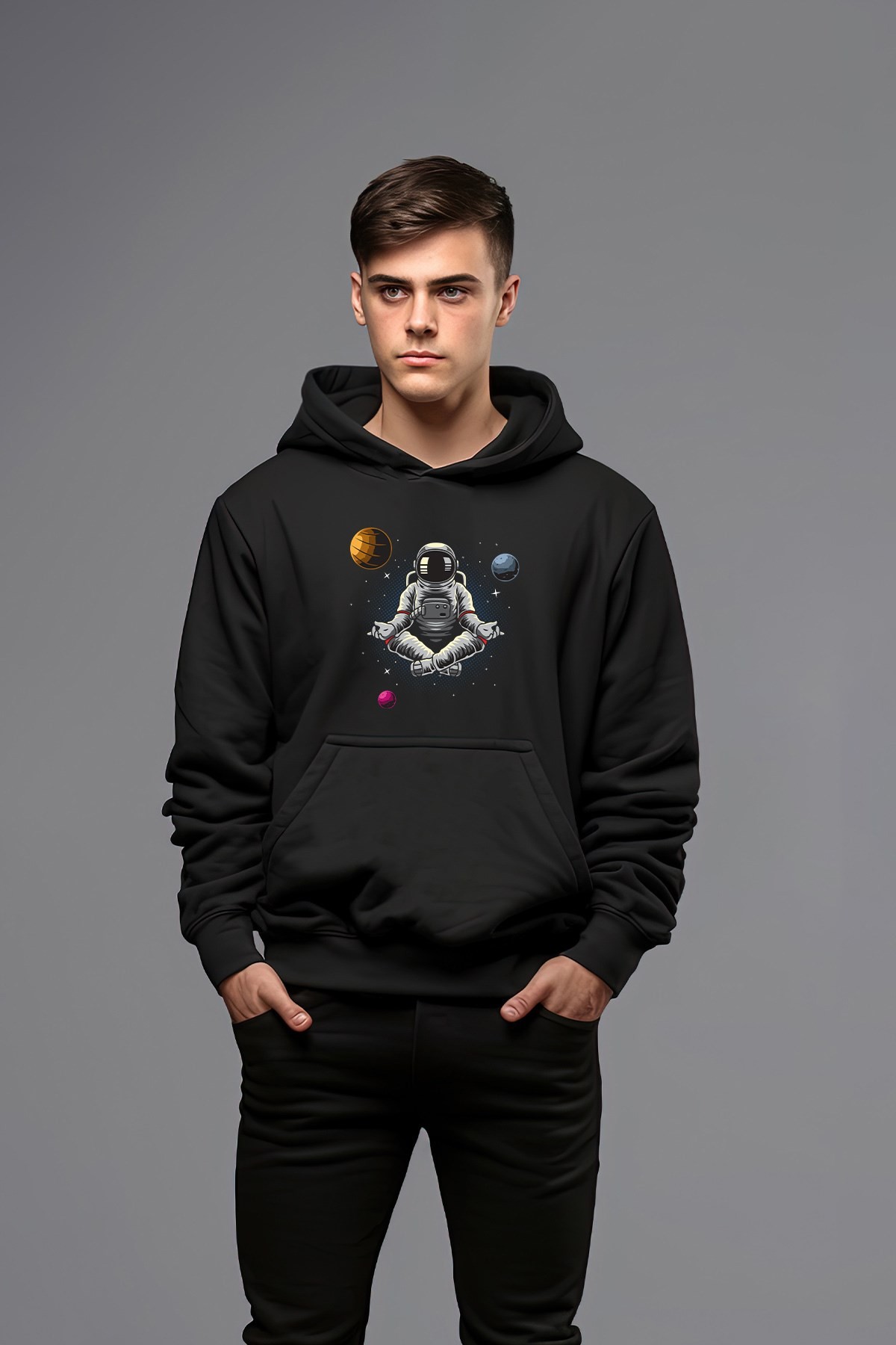 Pamuklu Yogacı Astronot Kapşonlu Erkek Sweatshirt