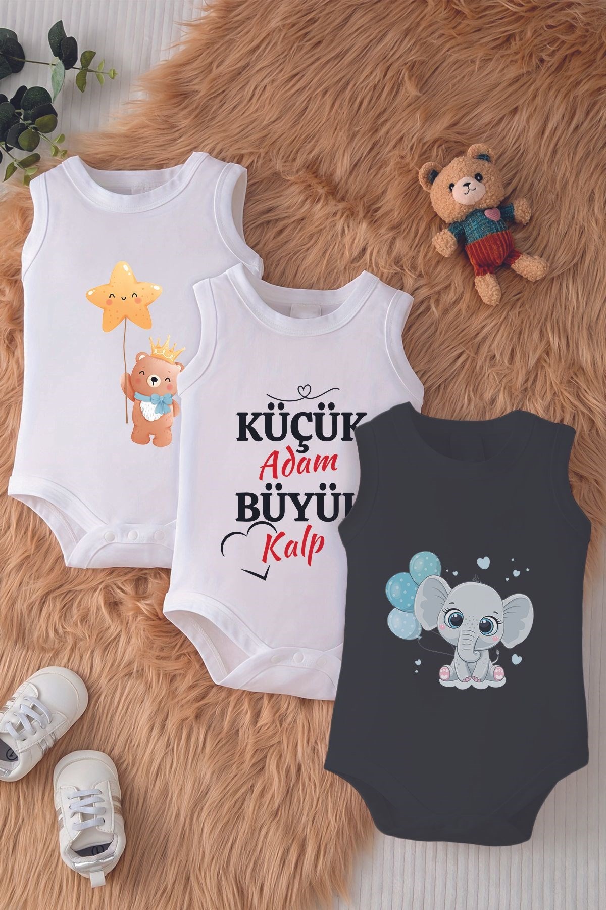 Bebek Hediyelik Set Hayvan Baskılı Pamuklu Çıtçıtlı Body 10042-10022-10060