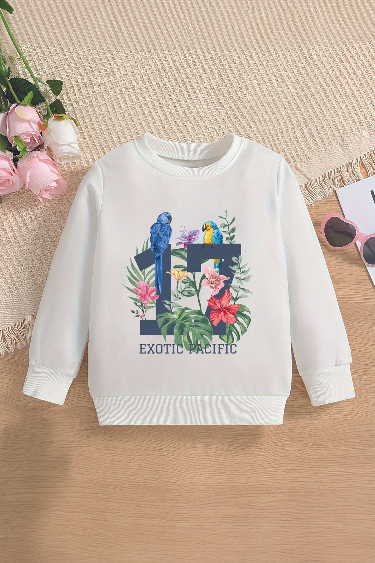 Premium Egzotik Pasifik Canlıları Baskılı Oversize Çocuk Sweatshirt 12784