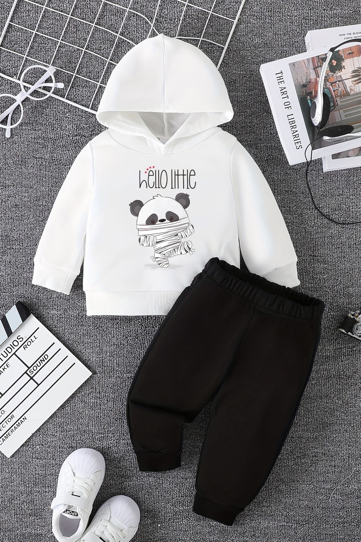 Yeni Sezon Hello Little Panda Baskılı Alt Üst Bebek Takım 22410