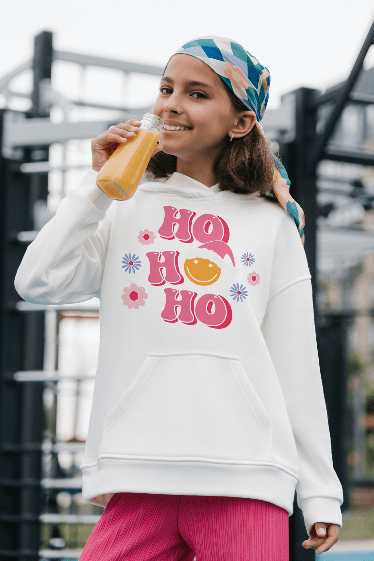 Ho Ho Ho Yılbaşı Çiçek Temalı Sweatshirt