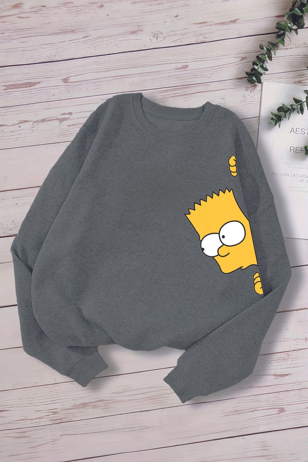 İçi Polarlı Simpsons Baskılı Oversize Kapüşonlu Çocuk Sweatshirt 15757