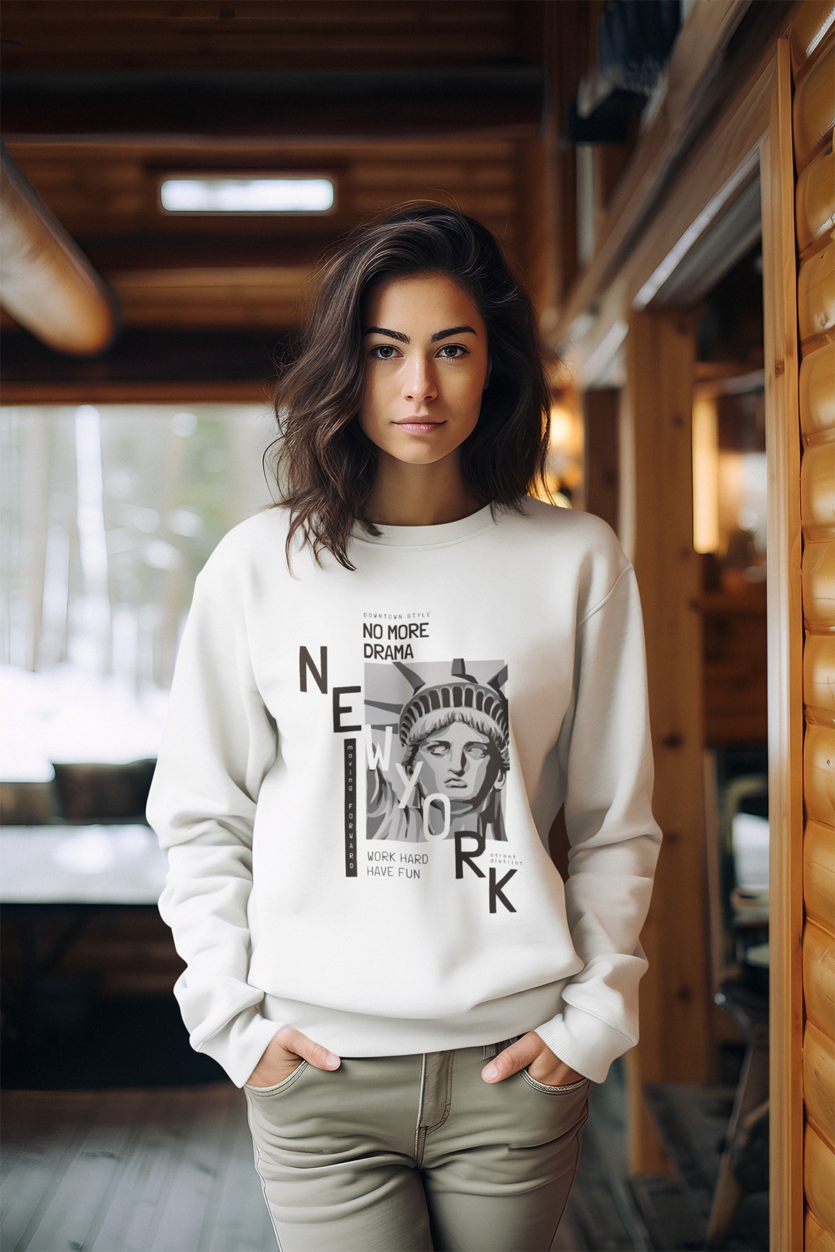 Premium New Newyork Baskılı Tarz Kadın Bisiklet Yaka Sweatshirt