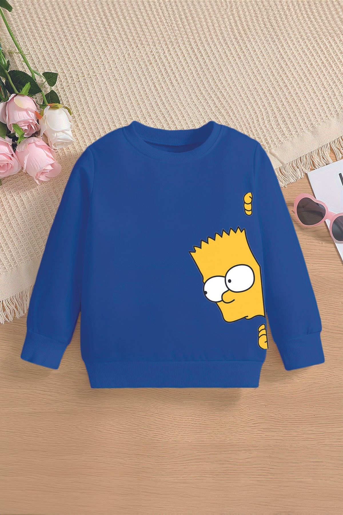 İçi Polarlı Simpsons Baskılı Oversize Kapüşonlu Çocuk Sweatshirt 15757