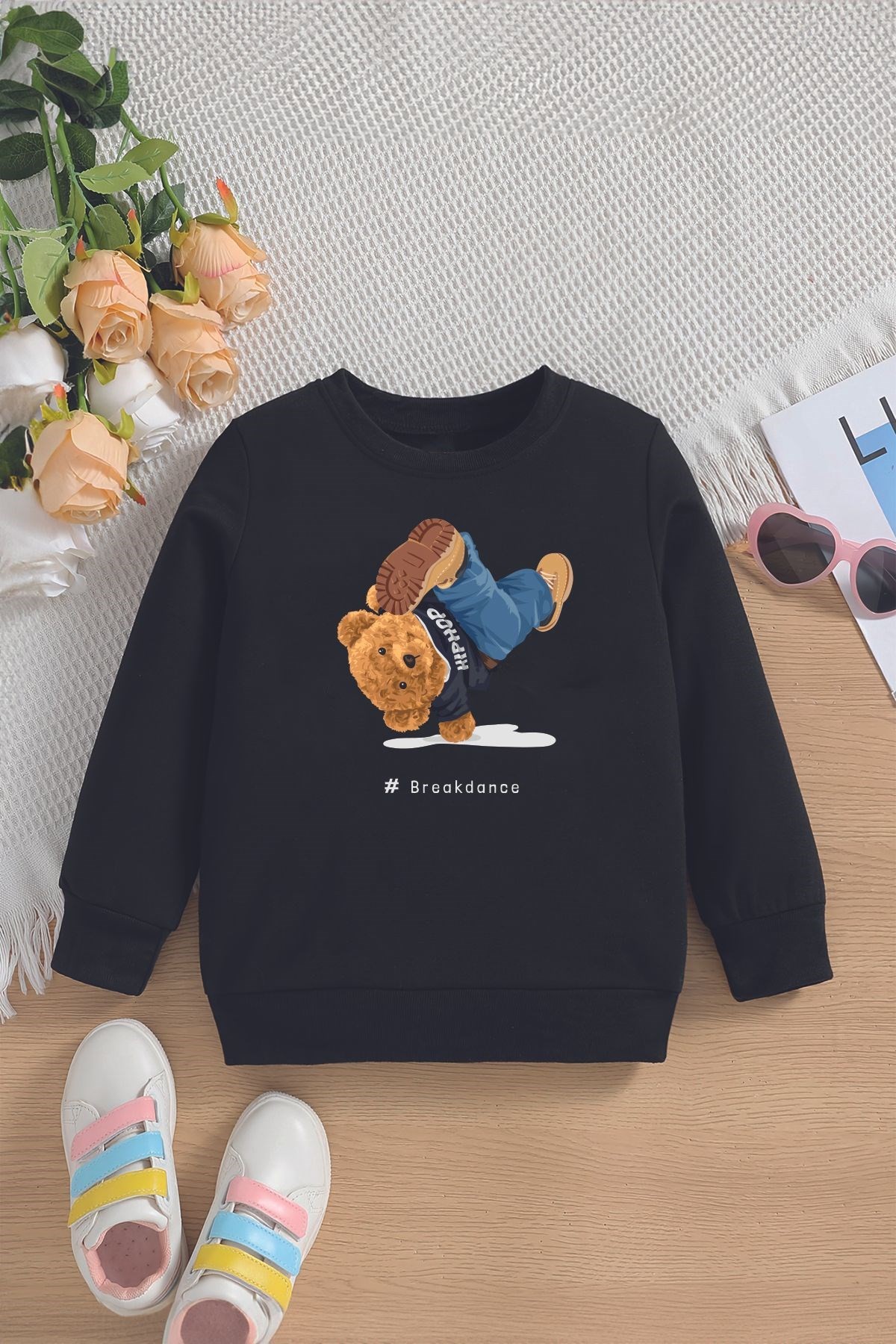 Tarz Premium Breakdance Bear Baskılı Oversize Kapüşonlu Çocuk Sweatshirt 14523