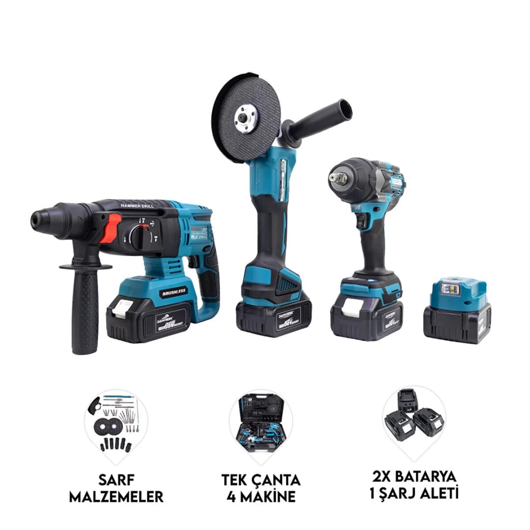 Dawreek ÜÇLÜ SET MK800 2B1Ş | Şarjlı Spral + 800 Nm Somun Sıkma +