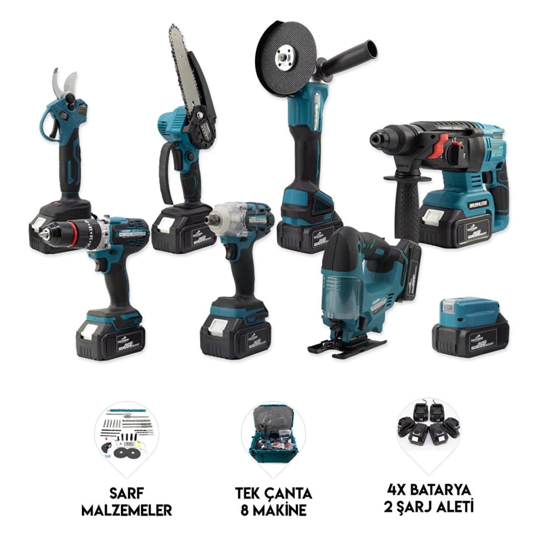 Dawreek Sekizli Set DBML | 8'li Akülü El Aletleri Set – LED & Çok