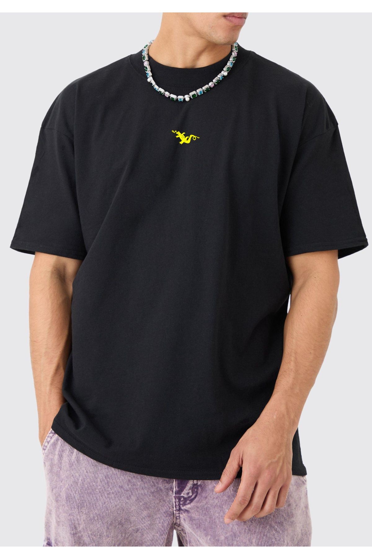 VEK Minimal ön Baskılı oversize siyah t-shirt