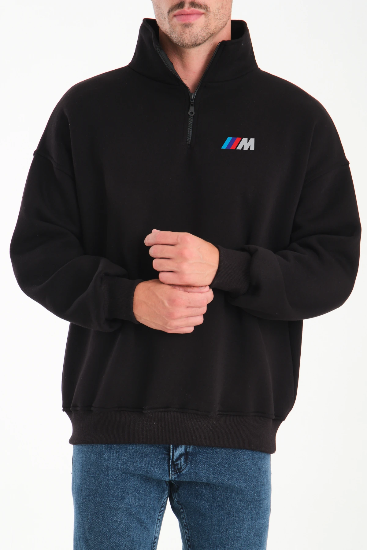 M3 Oversize Yarım Fermuarlı Sweatshirt Kıvrılabilir Dik Yaka 3 İplik Premium Kalite