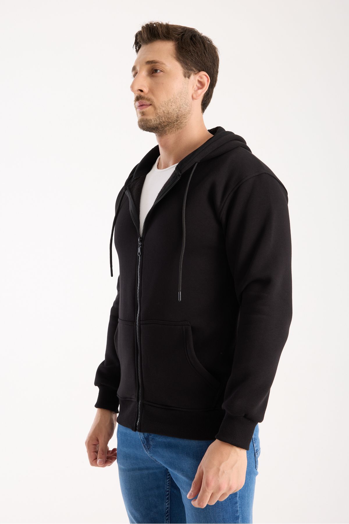 Kapüşonlu Fermuarlı Sweatshirt Ceket İçi Polarlı 3 İplik Normal Kalıp