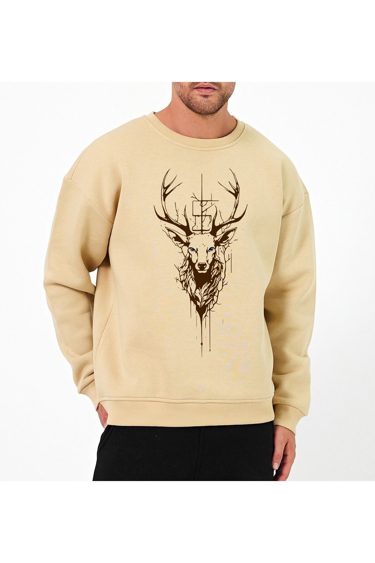VEK Geyik Tasarımlı Oversize Sweatshirt