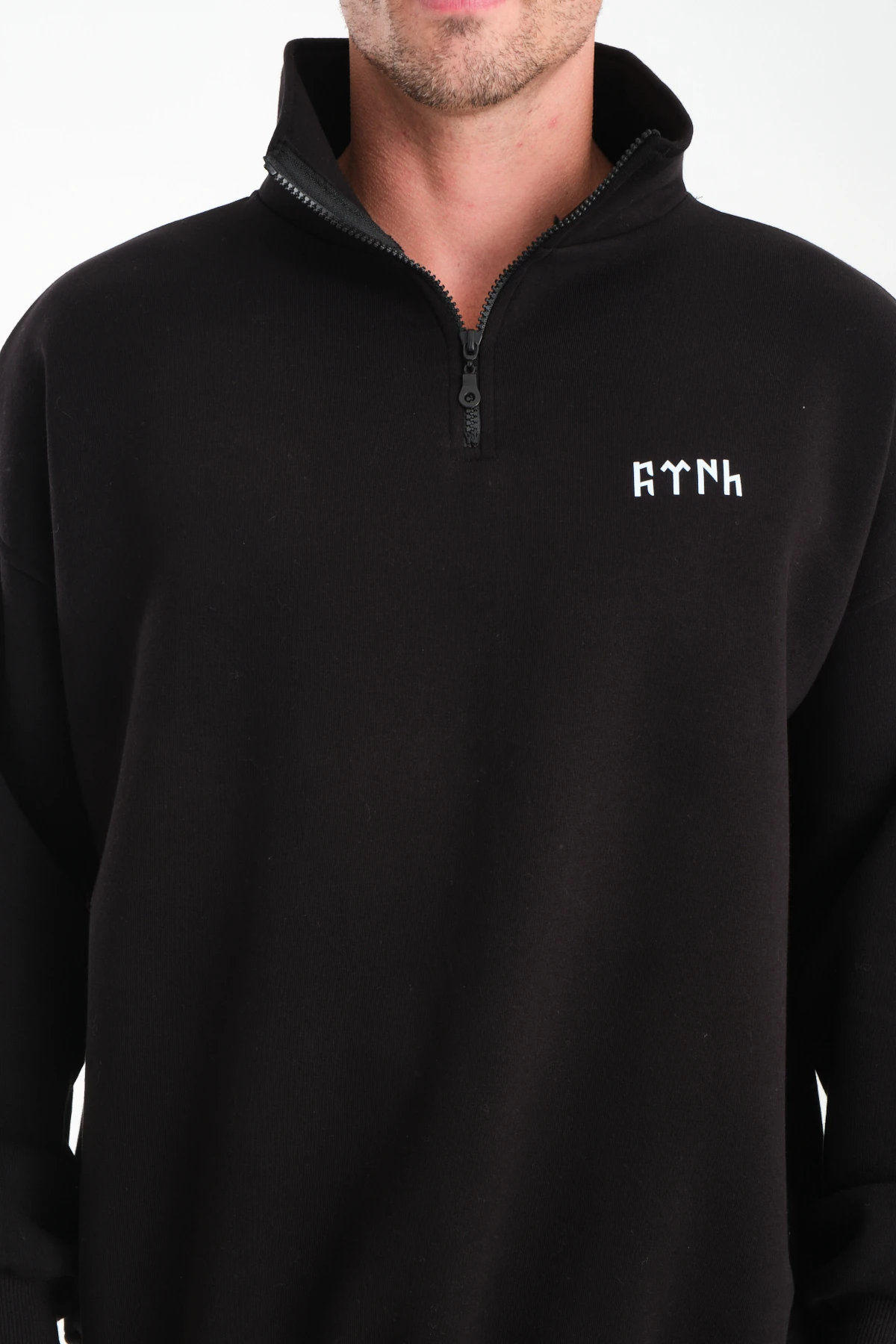 Türk Baskılı Oversize Yarım Fermuarlı Sweatshirt Kıvrılabilir Dik Yaka 3 İplik Premium Kalite