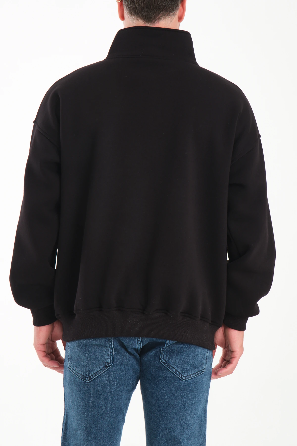 Oversize Yarım Fermuarlı Sweatshirt Kıvrılabilir Dik Yaka İçi Polarlı Premium Kalite