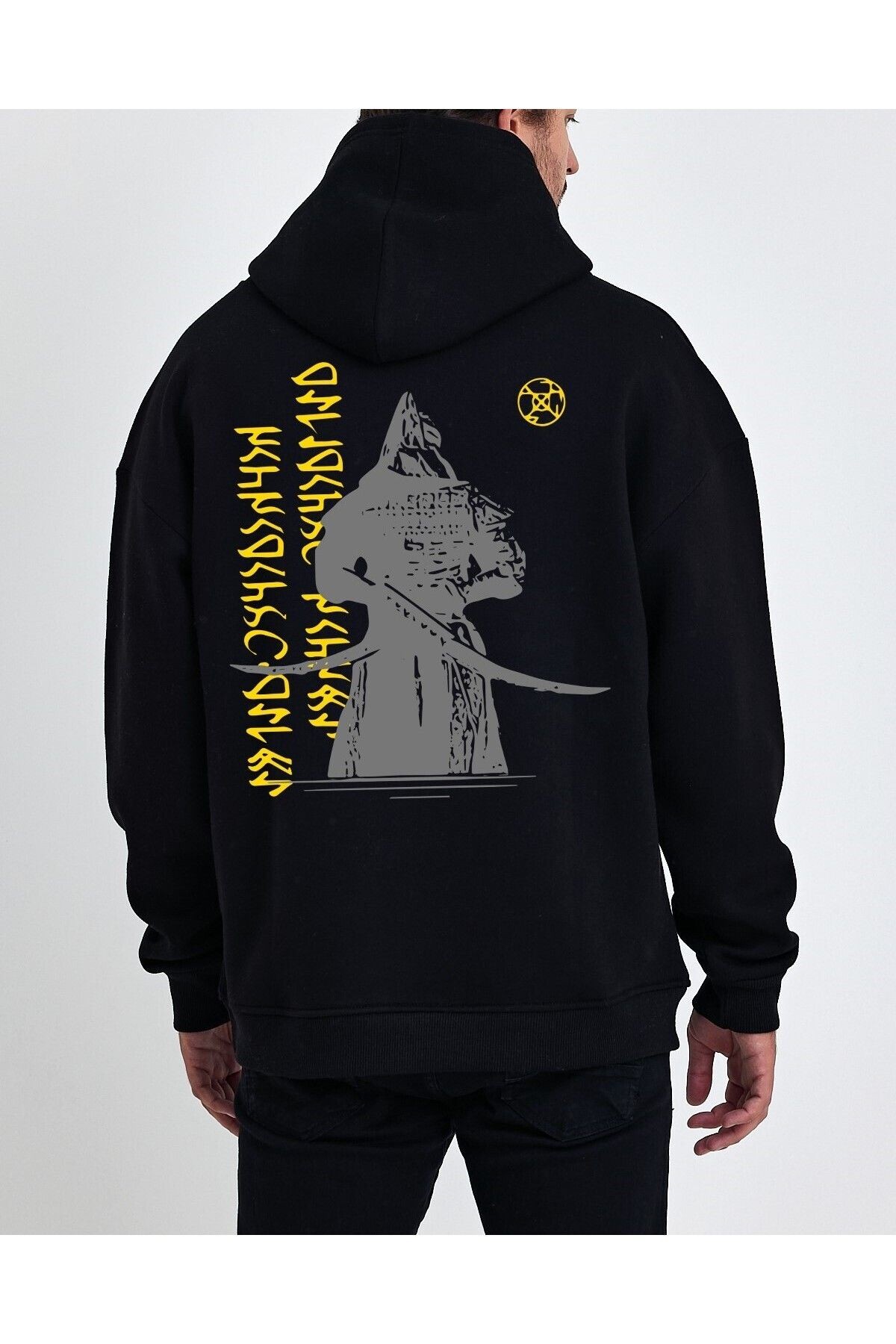 VEK Cengizhan Özel Tasarım Oversize Sweatshirt Hoodie Göktürk Alfabesi Sırt Baskılı