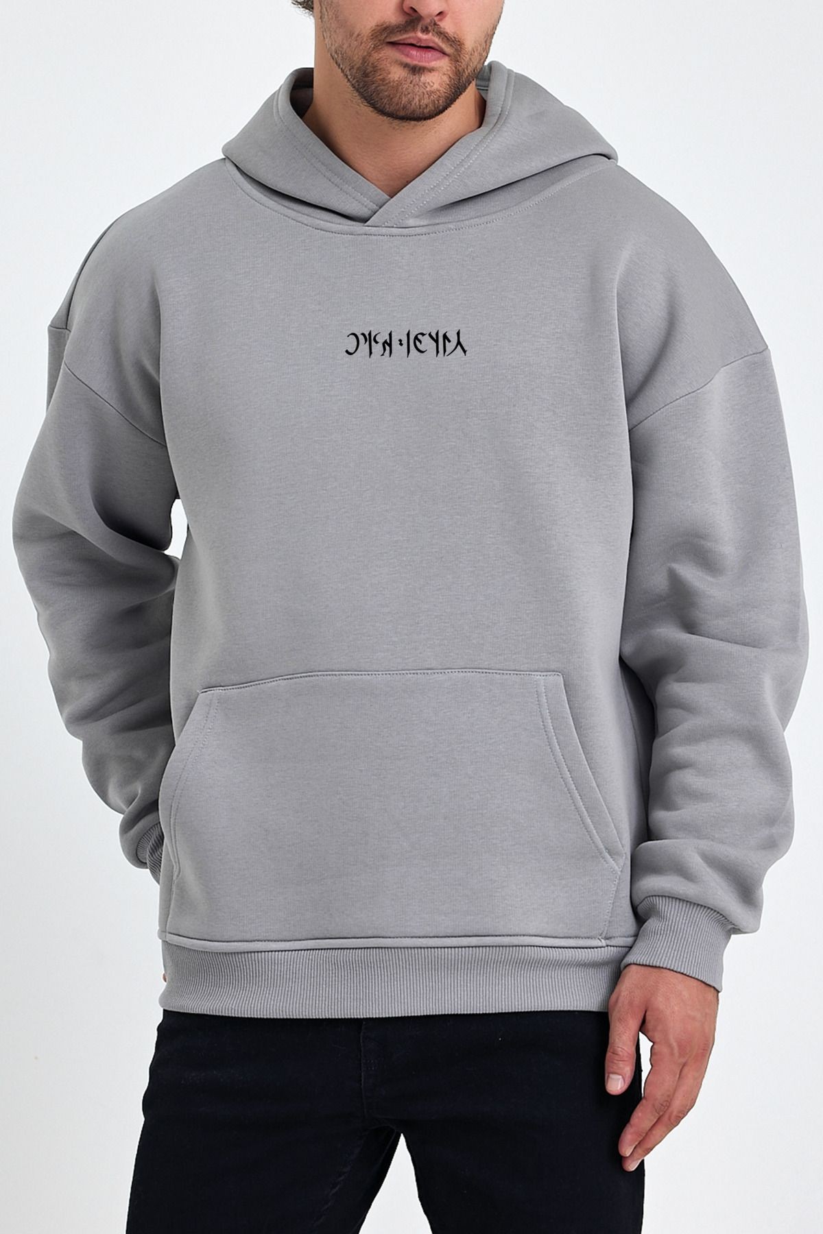 VEK Cengizhan Özel Tasarım Oversize Sweatshirt Hoodie Göktürk Alfabesi Sırt Baskılı