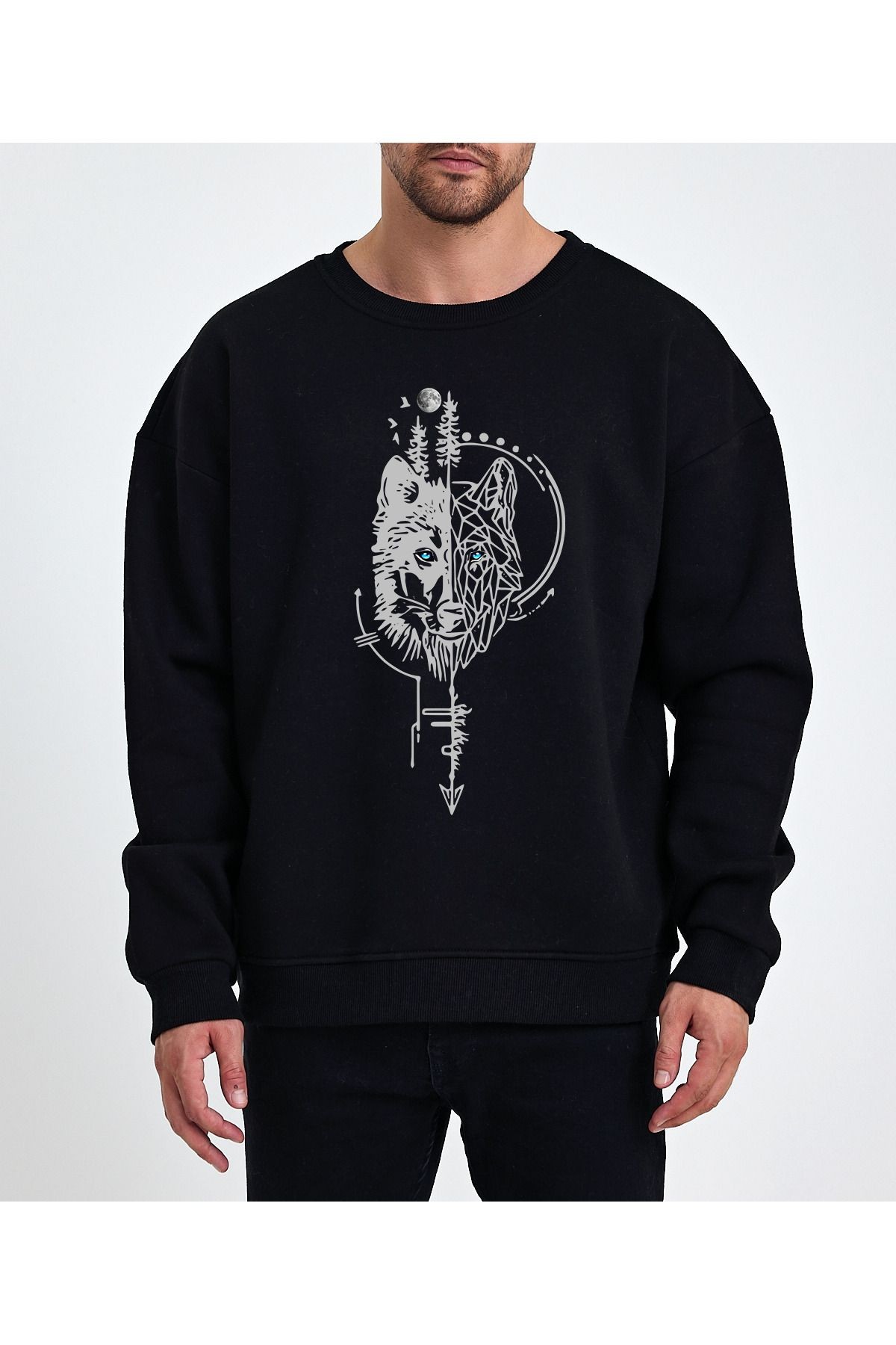 VEK Kurt Tasarımlı Oversize Sweatshirt Bisiklet yaka