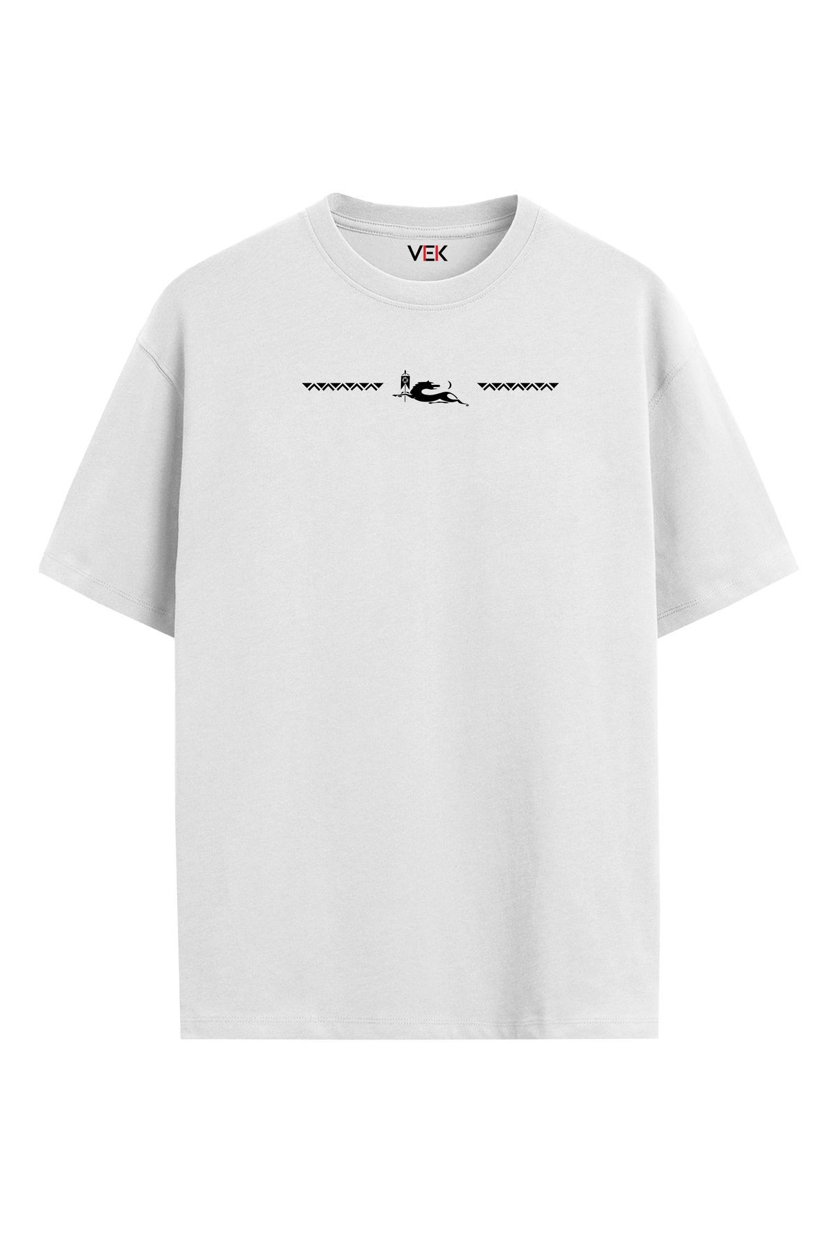 Oversize T-Shirt Geleneksel Kurt Motifli