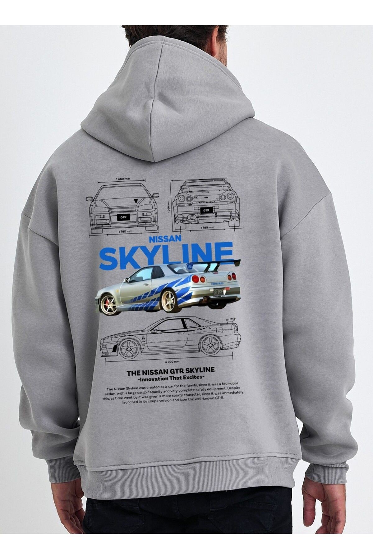 VEK Oversize Sweatshirt Hoodie Unisex Araba Baskılı NSSN
