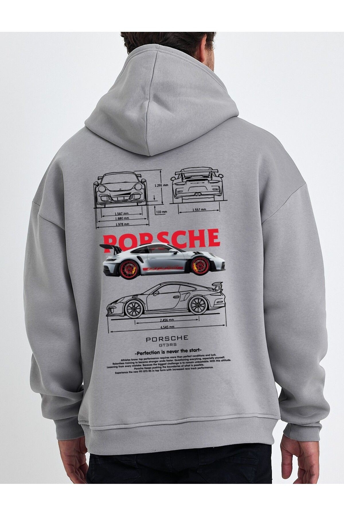 VEK Oversize Sweatshirt Hoodie Unisex Araba Baskılı PRSCH