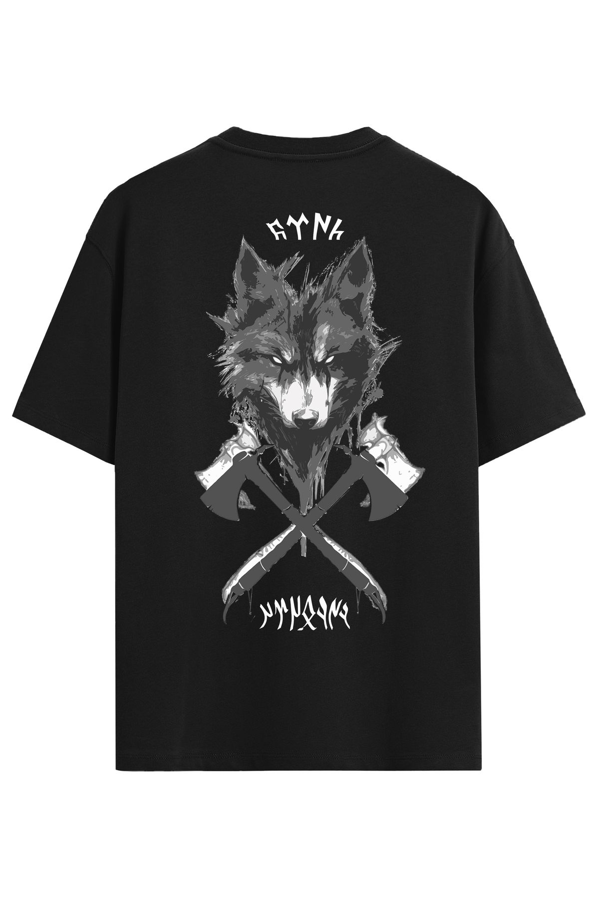 Kurt Sırt Baskılı Özel Tasarım Oversize T-Shirt Göktürk Harfleri