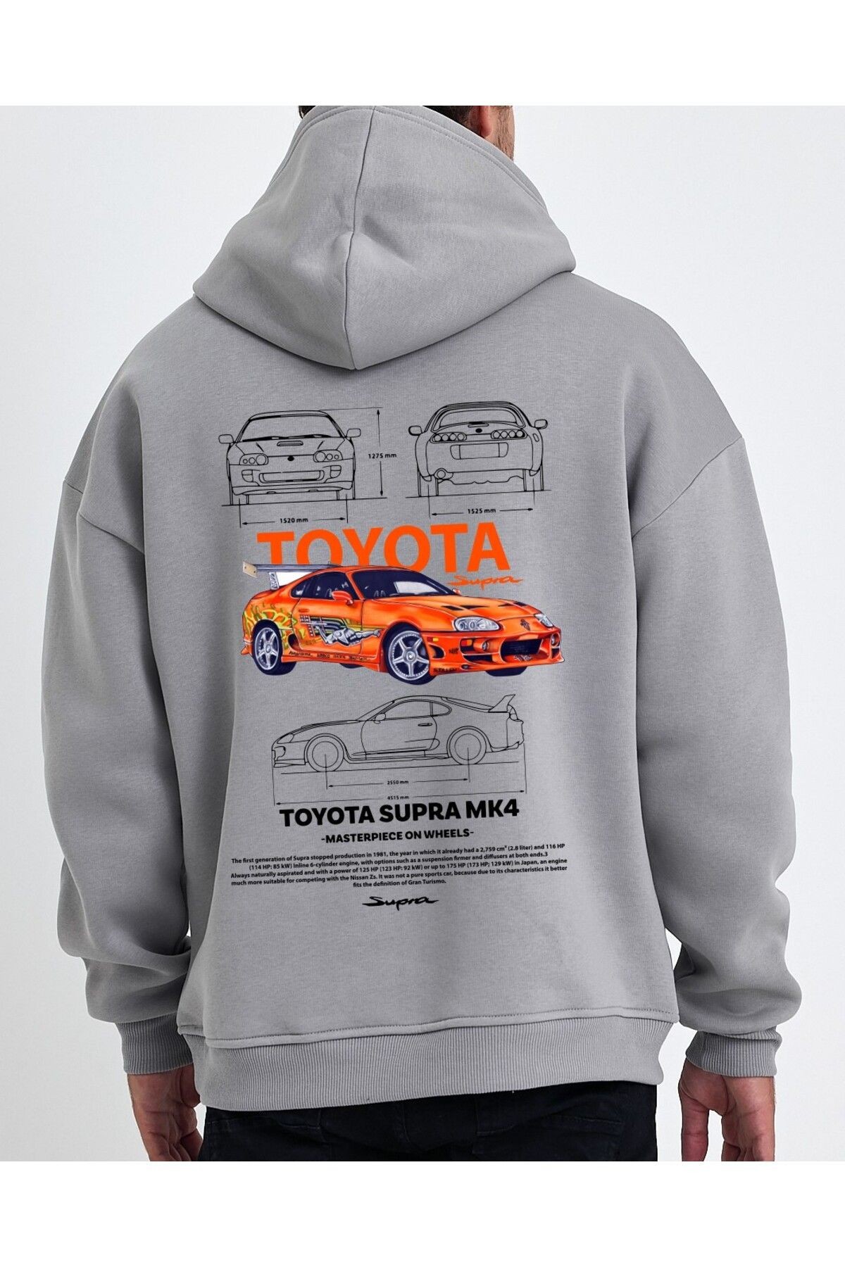 VEK Oversize Sweatshirt Hoodie Unisex Araba Baskılı Spr