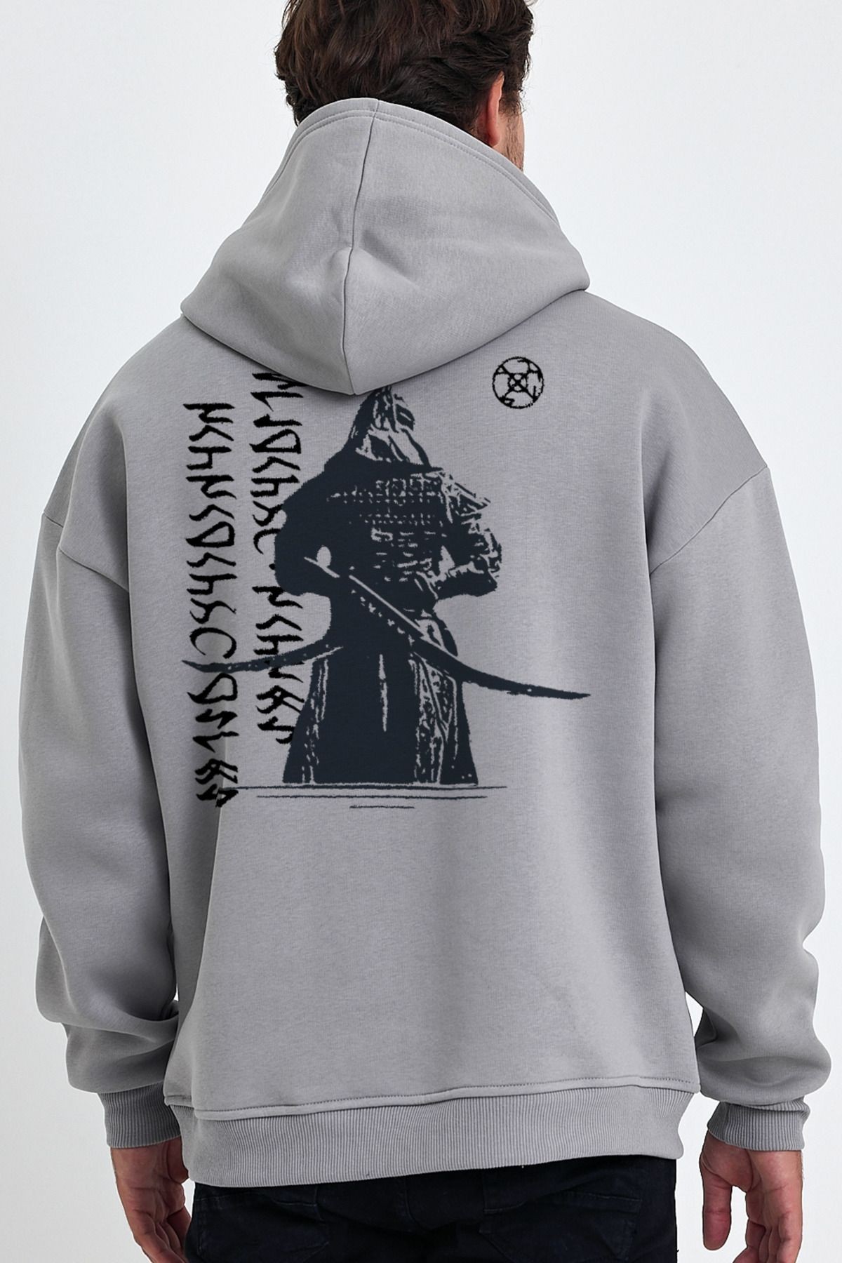 VEK Cengizhan Özel Tasarım Oversize Sweatshirt Hoodie Göktürk Alfabesi Sırt Baskılı