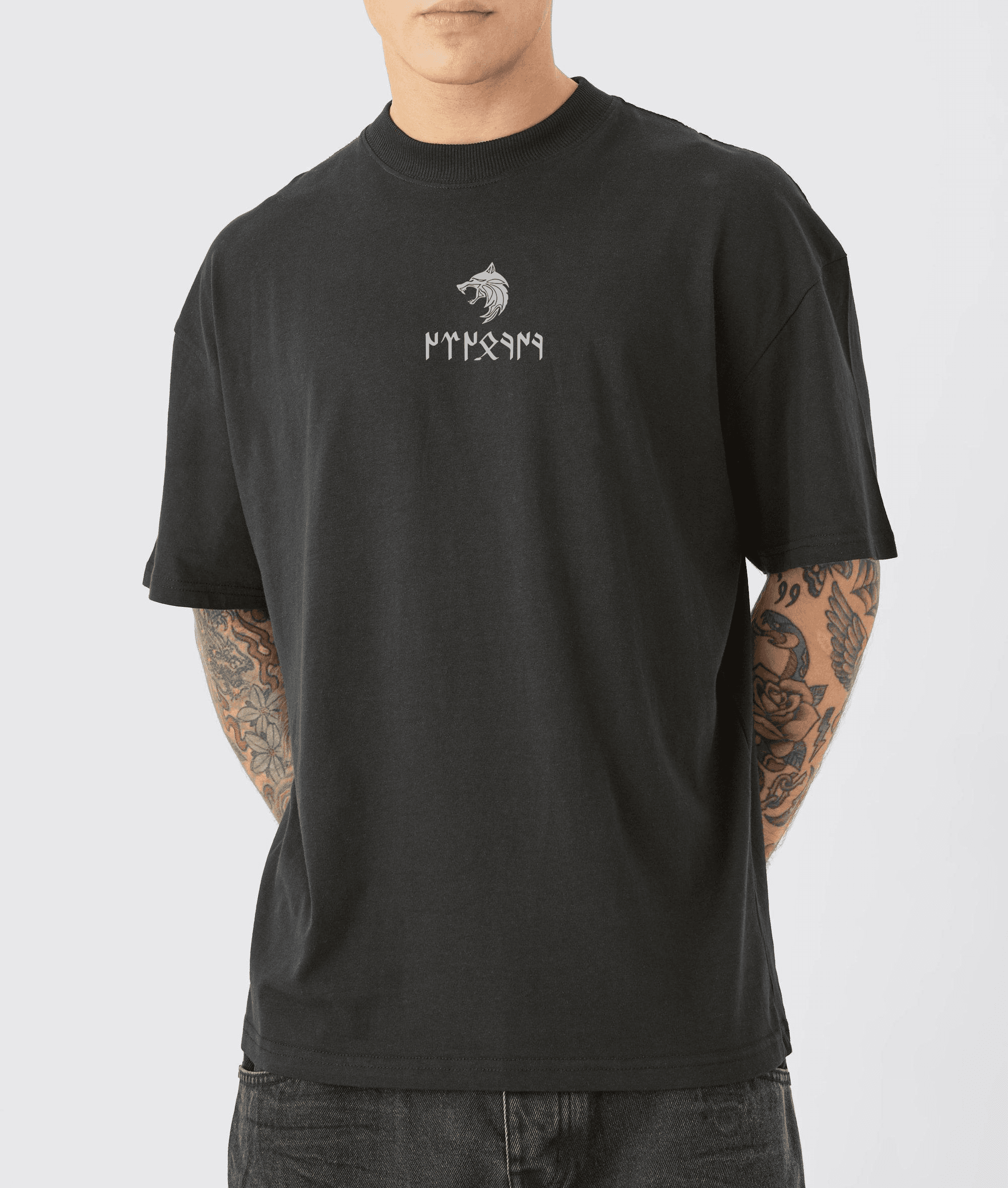 KÖKBÖRÜ(BOZKURT) Oversize T-Shirt Göktürk Harfleri Özel Tasarım