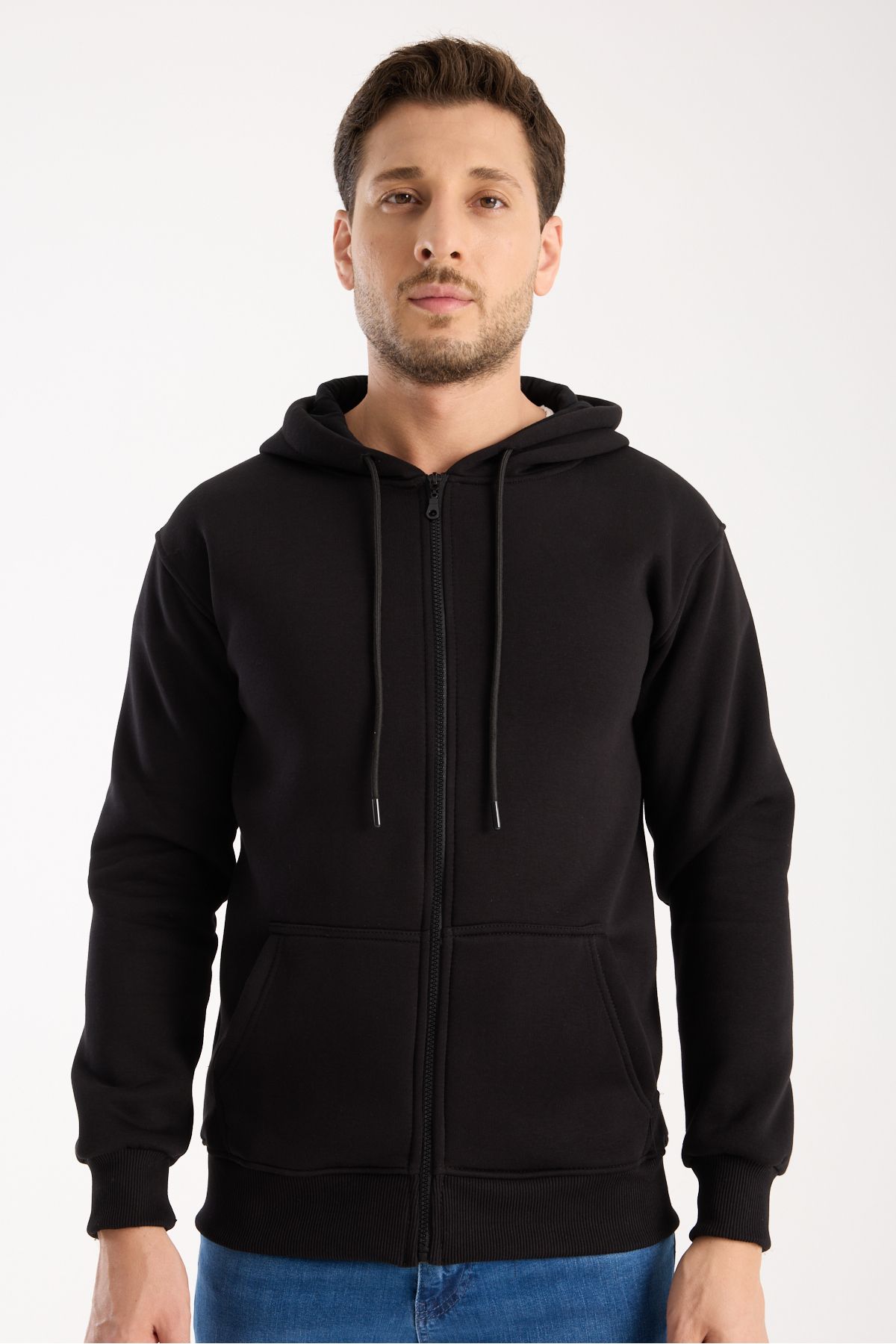 Kapüşonlu Fermuarlı Sweatshirt Ceket İçi Polarlı 3 İplik Normal Kalıp