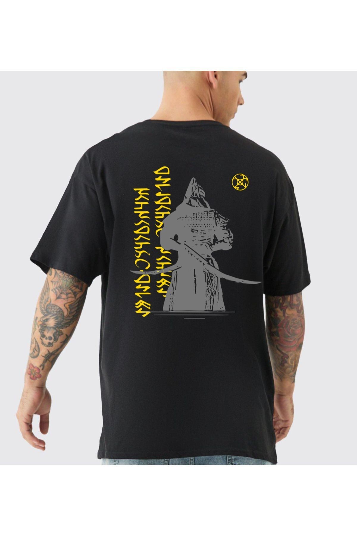 VEK Cengizhan Özel Tasarım Oversize T-shirt Göktürk Alfabesi Sırt Baskılı
