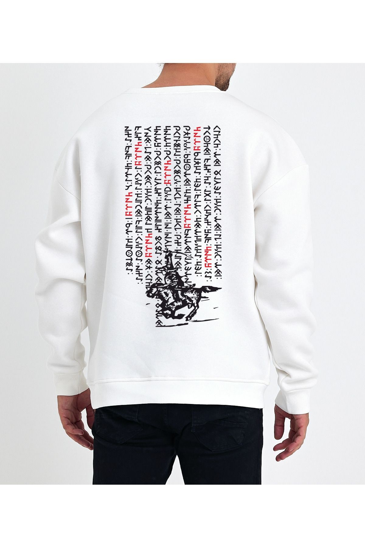 Vek Göktürk Alfabesi Özel Tasarım Oversize Sweatshirt Orhun Yazıtları Türk Baskılı