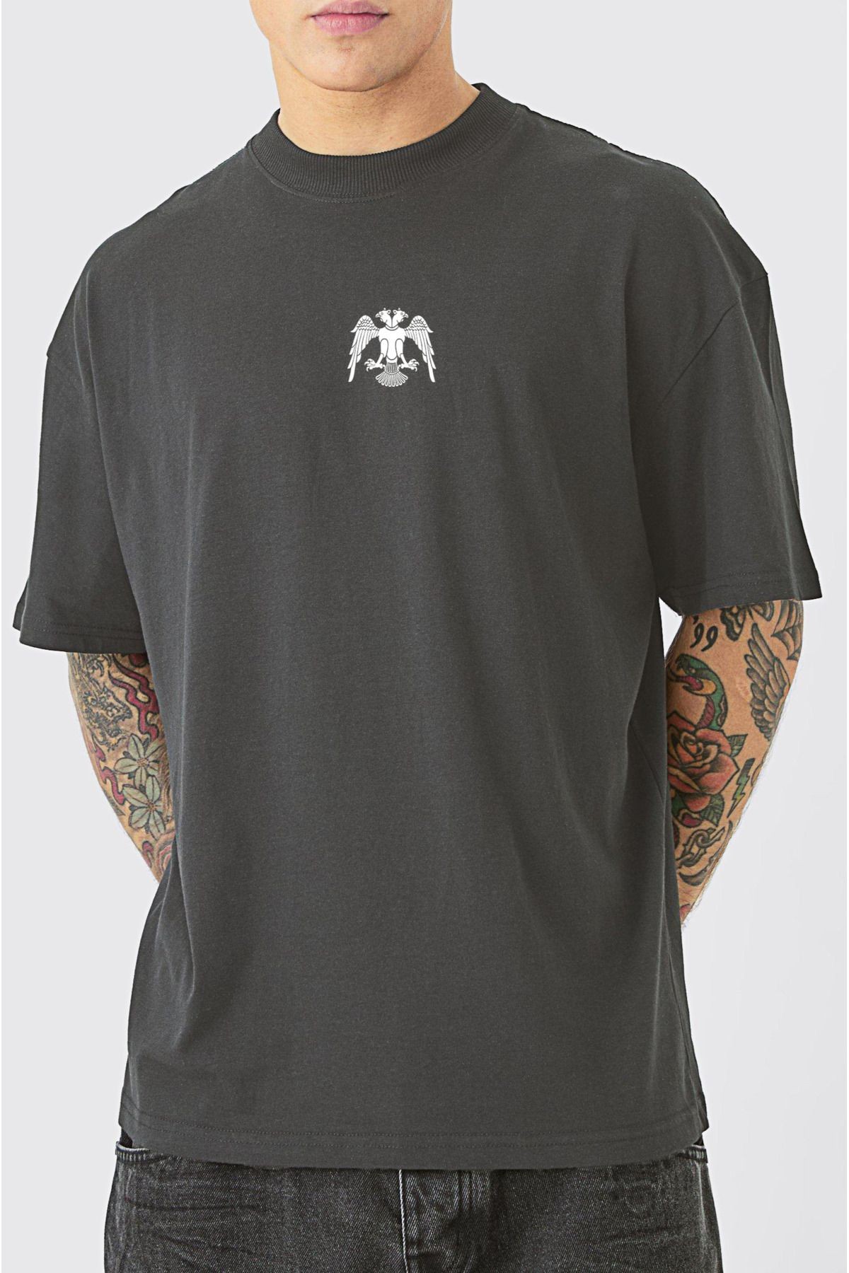 VEK Çift Başlı Kartal Ön Baskılı Oversize T-shirt %100 pamuk