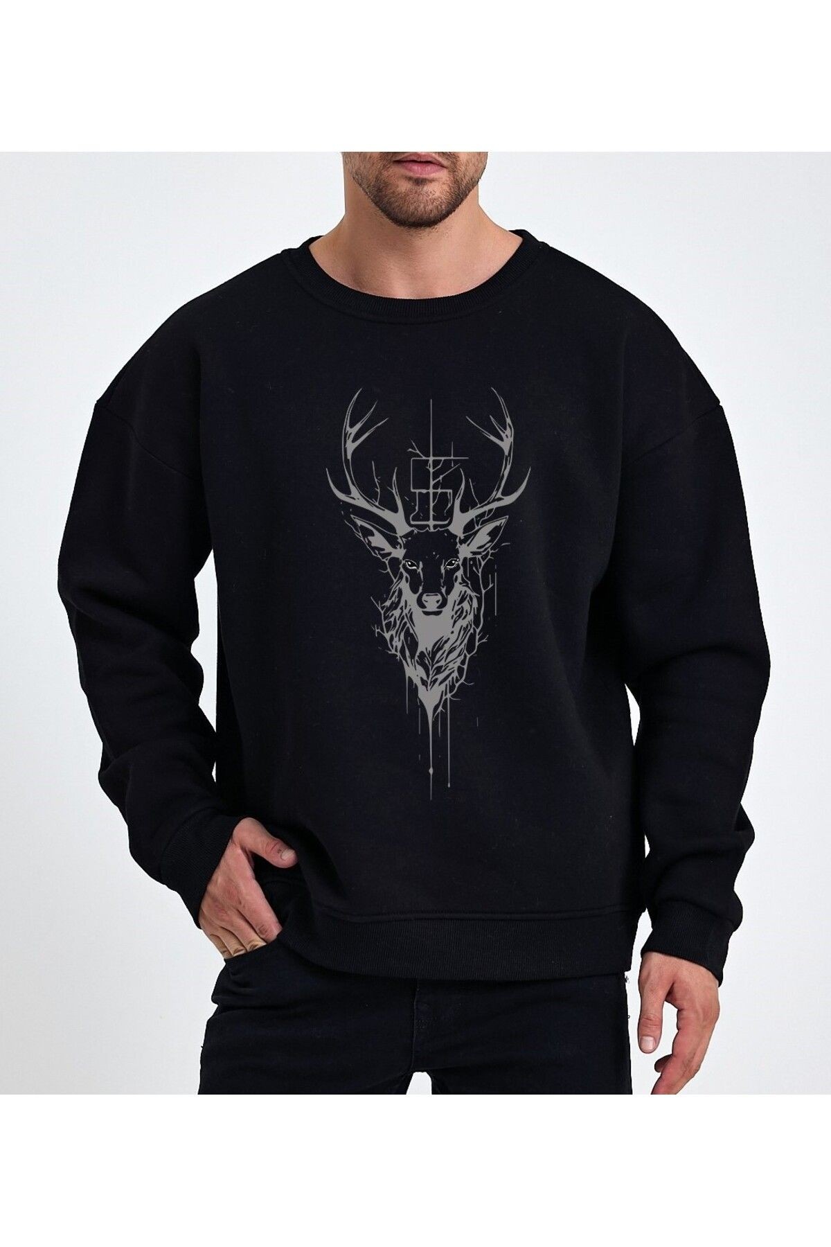 VEK Geyik Tasarımlı Oversize Sweatshirt