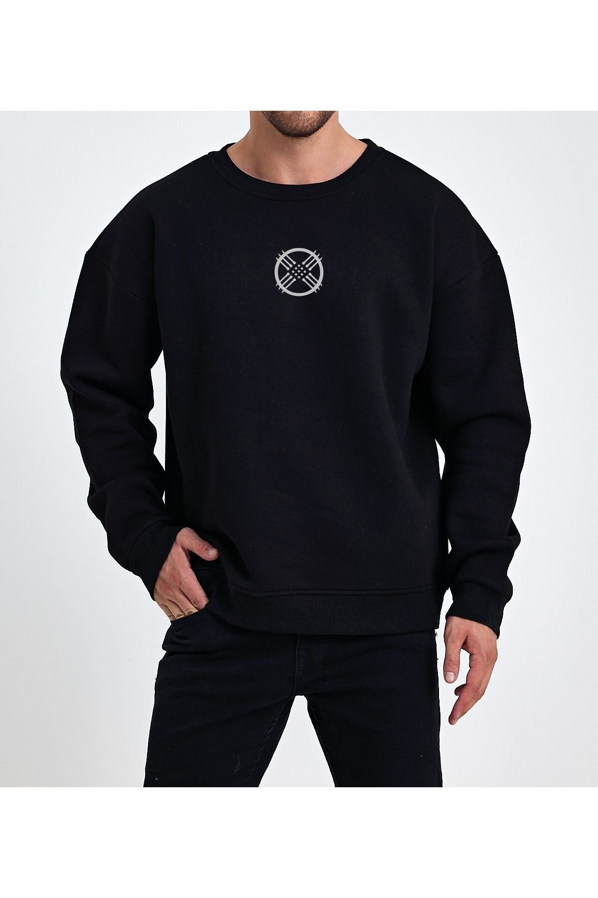 VEK Motif Detaylı Bisiklet Yaka Sweatshirt