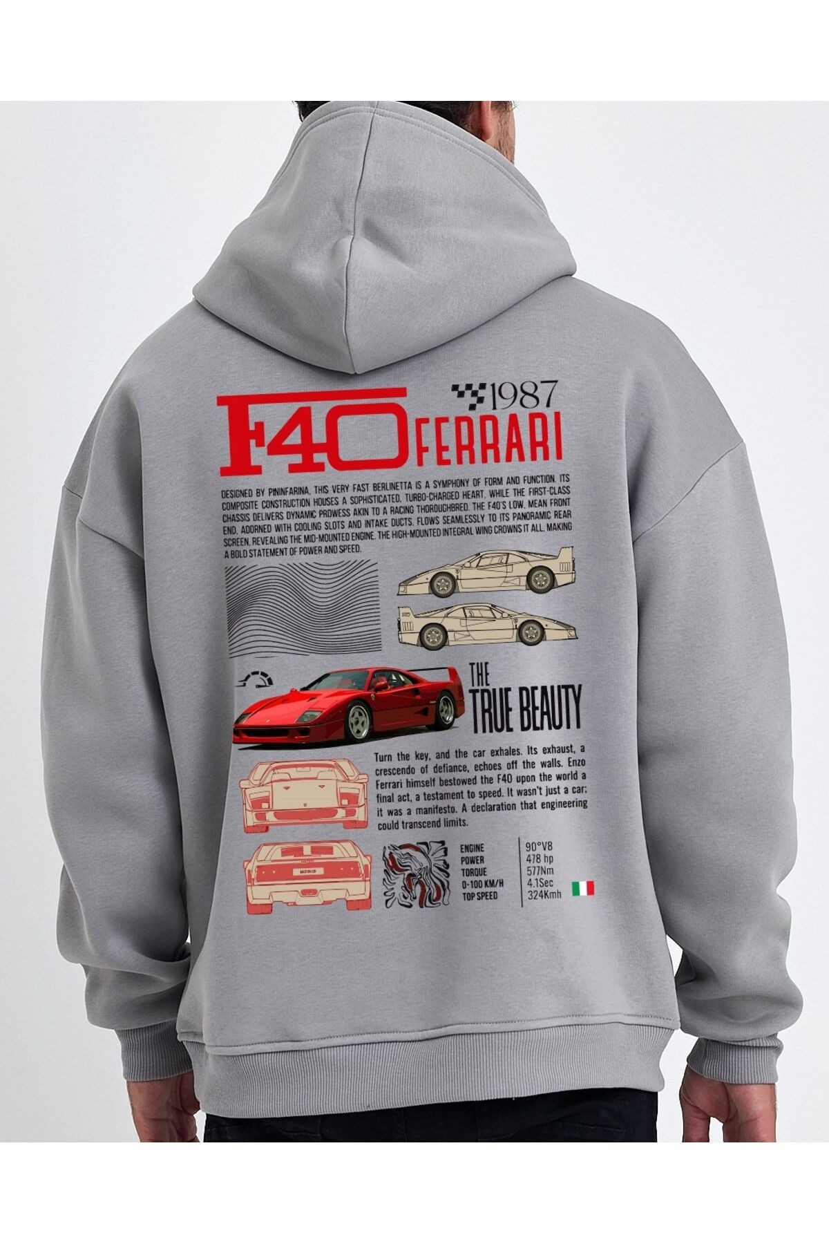 VEK Oversize Sweatshirt Hoodie Araba Baskılı  F-40