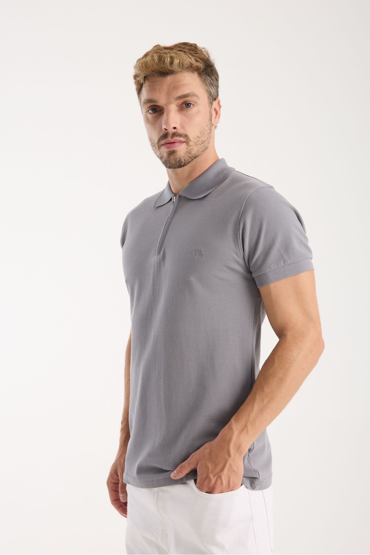 Polo Yaka T-Shirt Göktürk Harfleri Türk Baskılı Nakışlı Özel Tasarım %100 Pamuk Slim Fit Fermuarlı