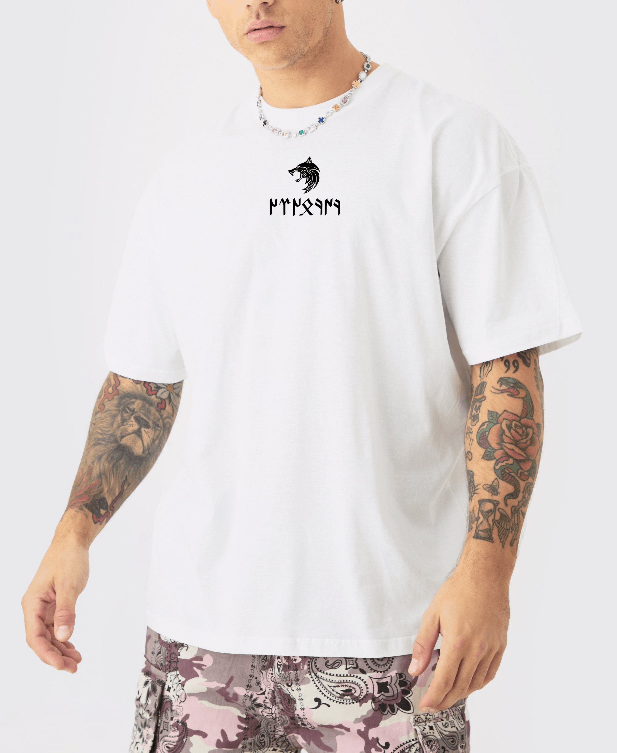 KÖKBÖRÜ(BOZKURT) Oversize T-Shirt Göktürk Harfleri Özel Tasarım