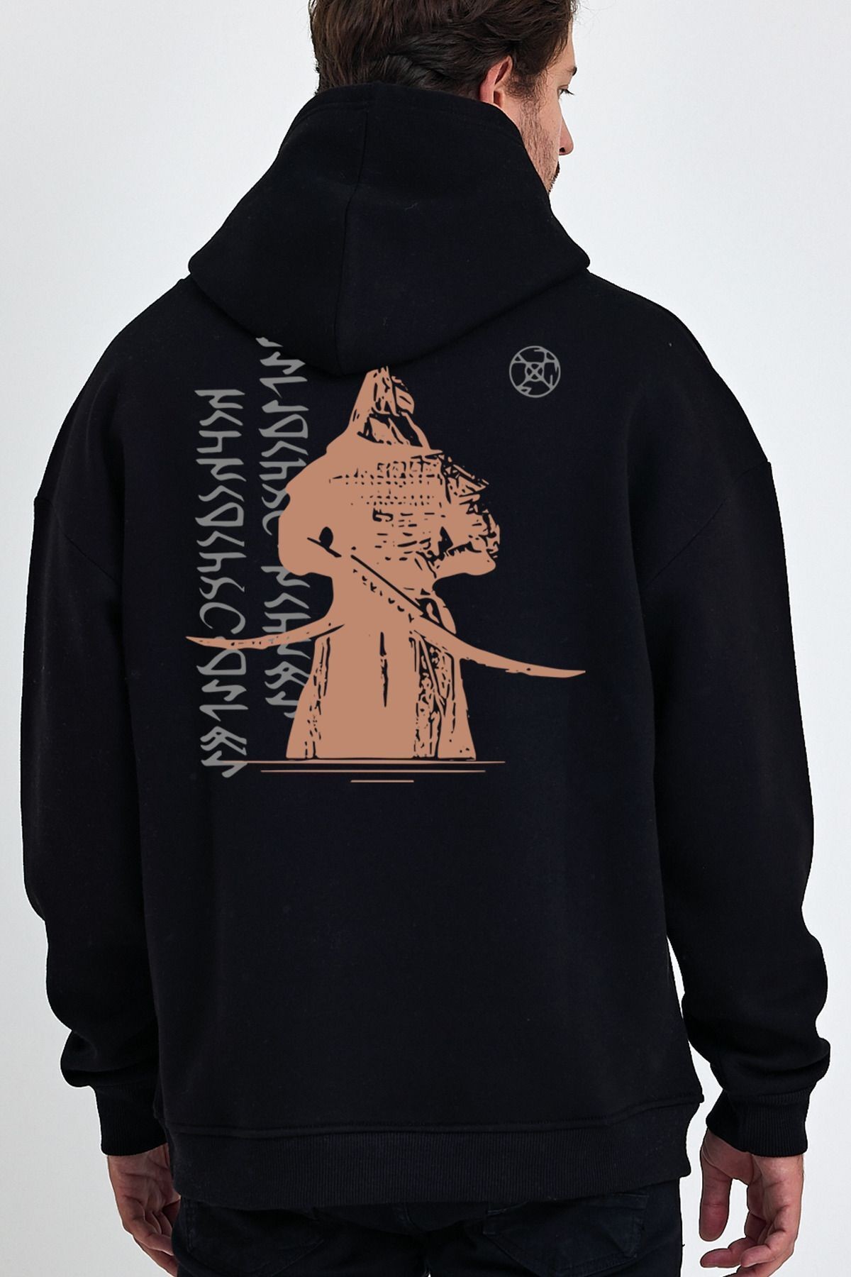 VEK Cengizhan Özel Tasarım Oversize Sweatshirt Hoodie Göktürk Alfabesi Sırt Baskılı