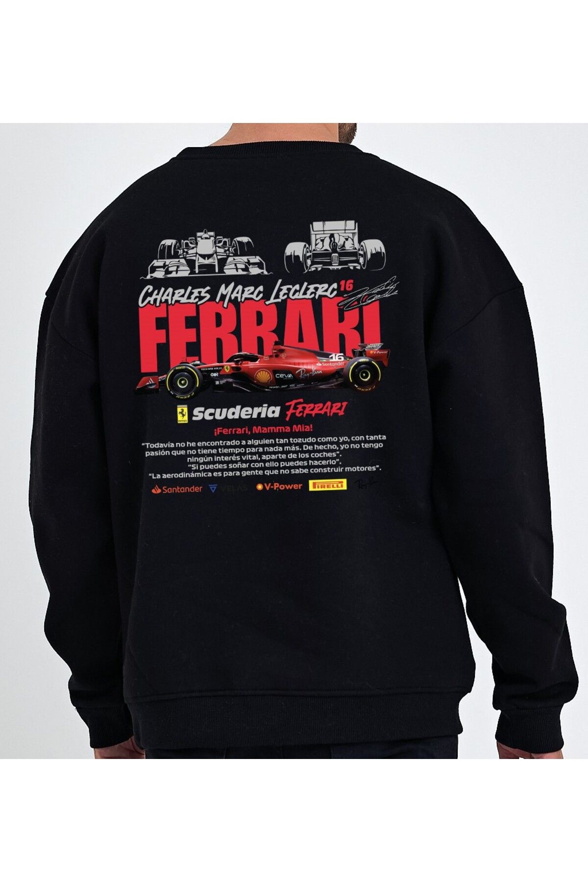 Araba Baskılı  Bisiklet Yaka Oversize Sweatshirt F1