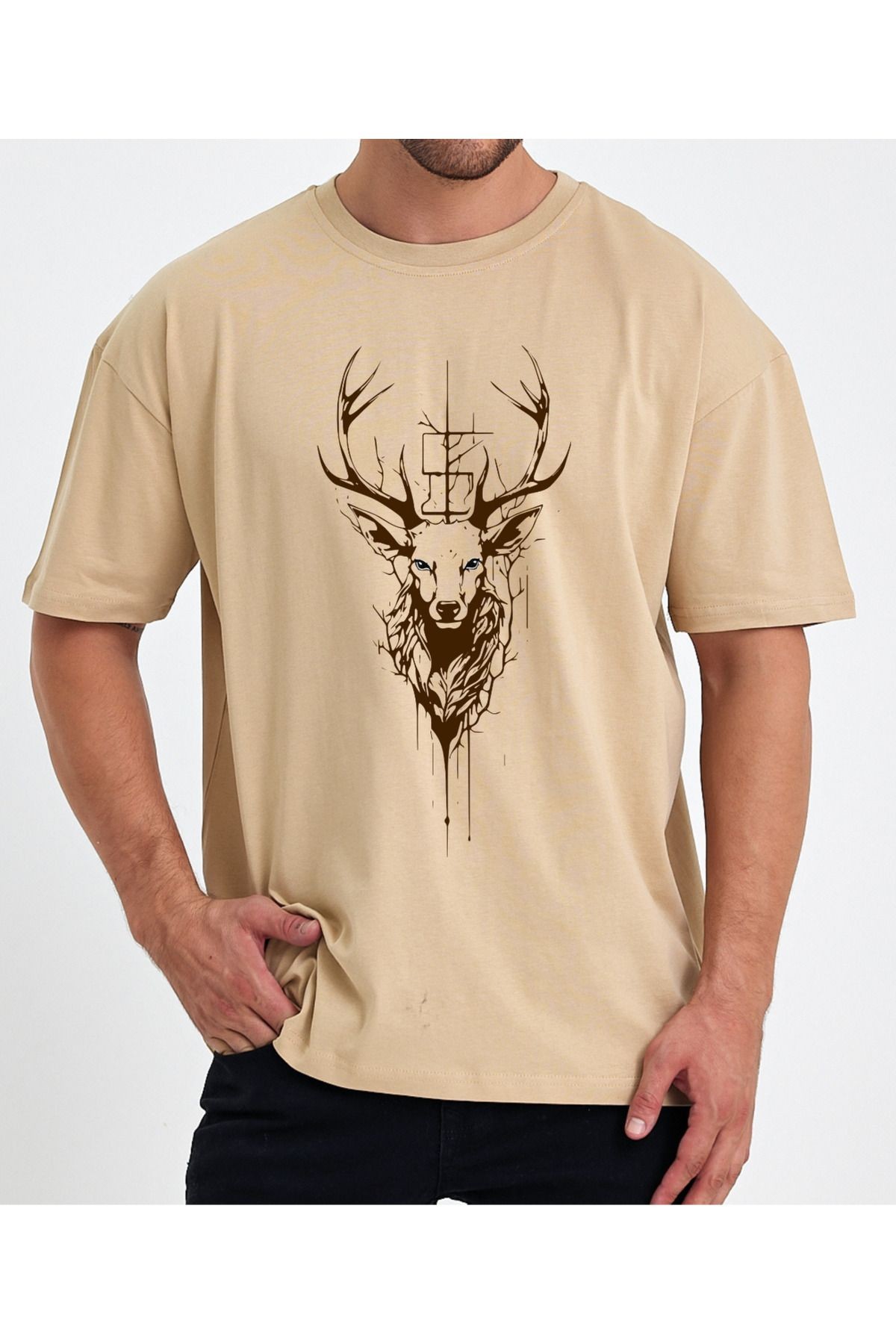 Oversize T-Shirt Geyik Baskılı