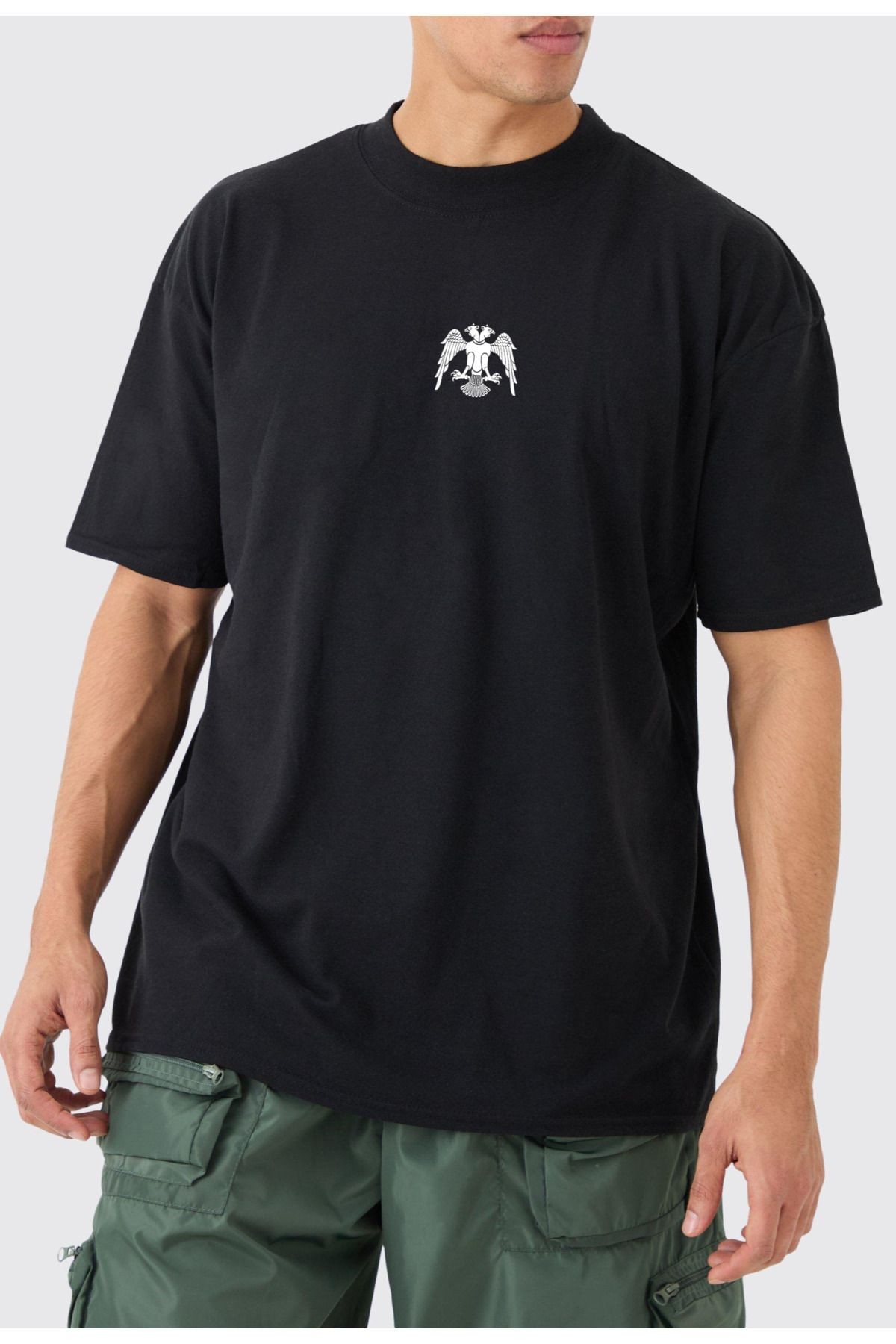 VEK Çift Başlı Kartal Ön Baskılı Oversize T-shirt %100 pamuk