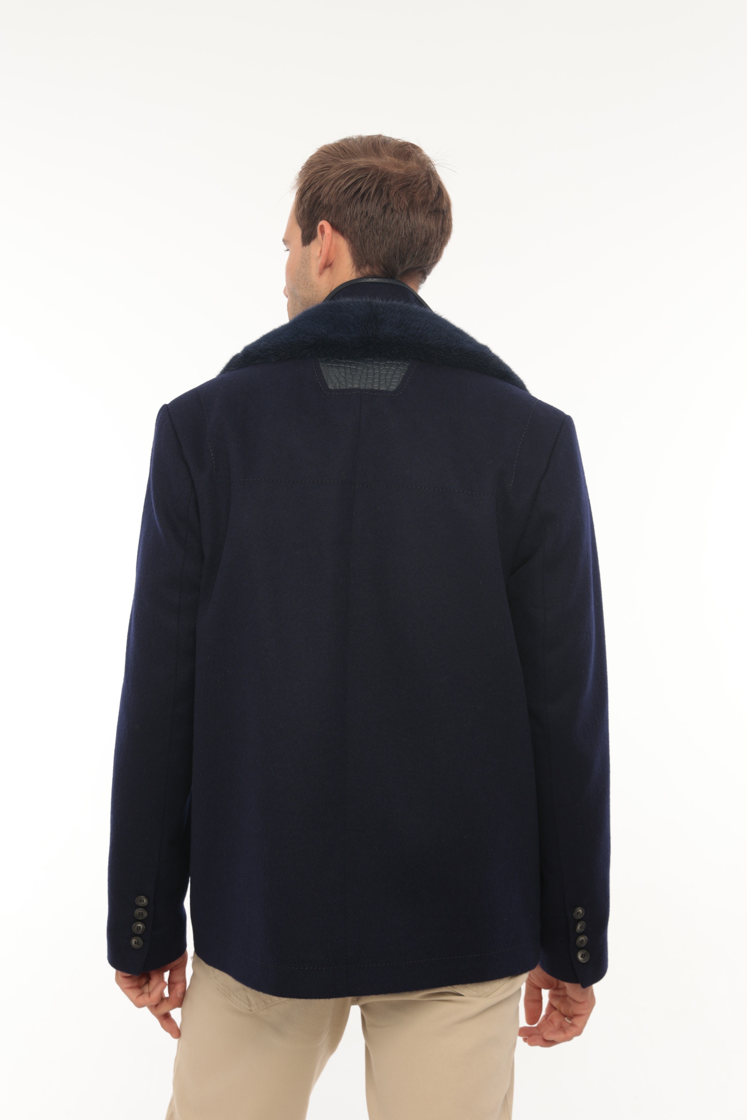 Vicuna Men's Wool Fabric Jacket With Crocodile Trimming