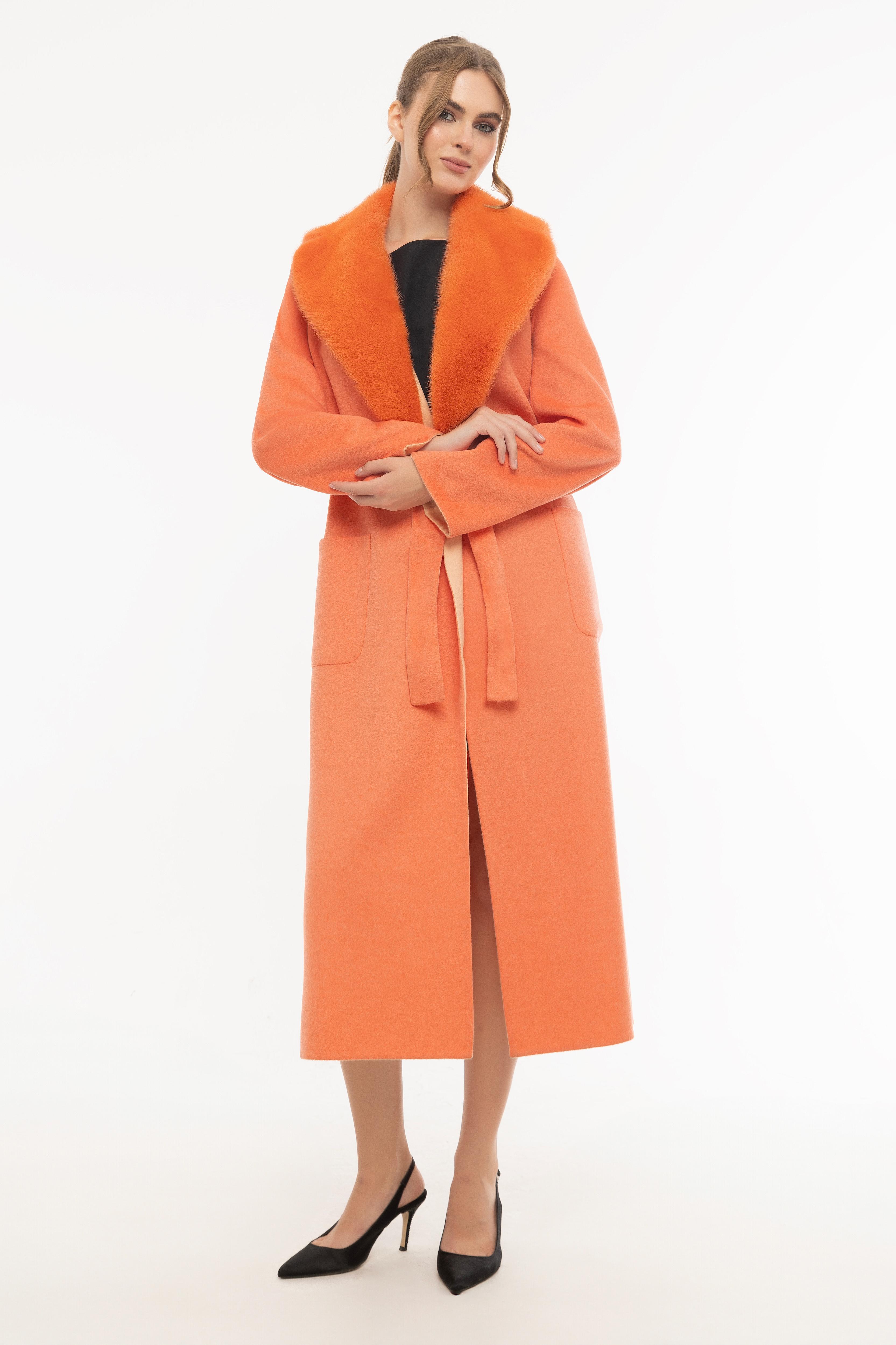 Vicuna Women's Loro Piana Fabric Coat With Mink Trimming